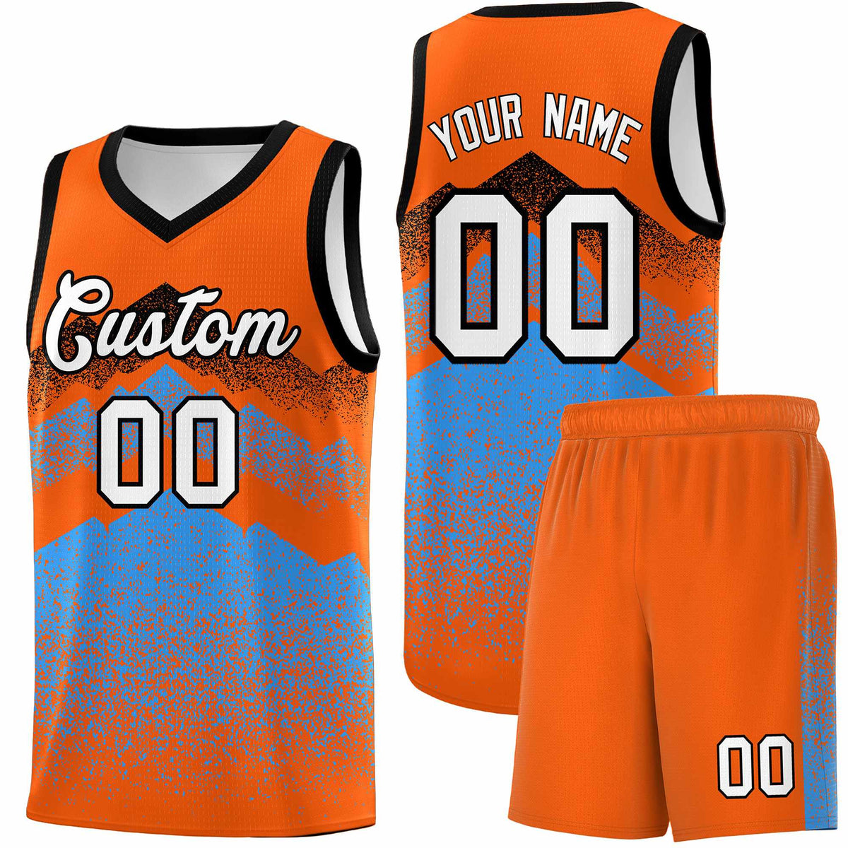 Custom Youth Basketball Jerseys Orange Powder Blue Gradient Mountain Design Uniforms