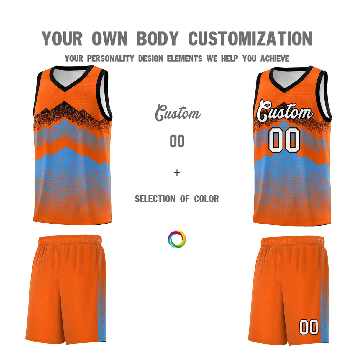 Custom Youth Basketball Jerseys Orange Powder Blue Gradient Mountain Design Uniforms