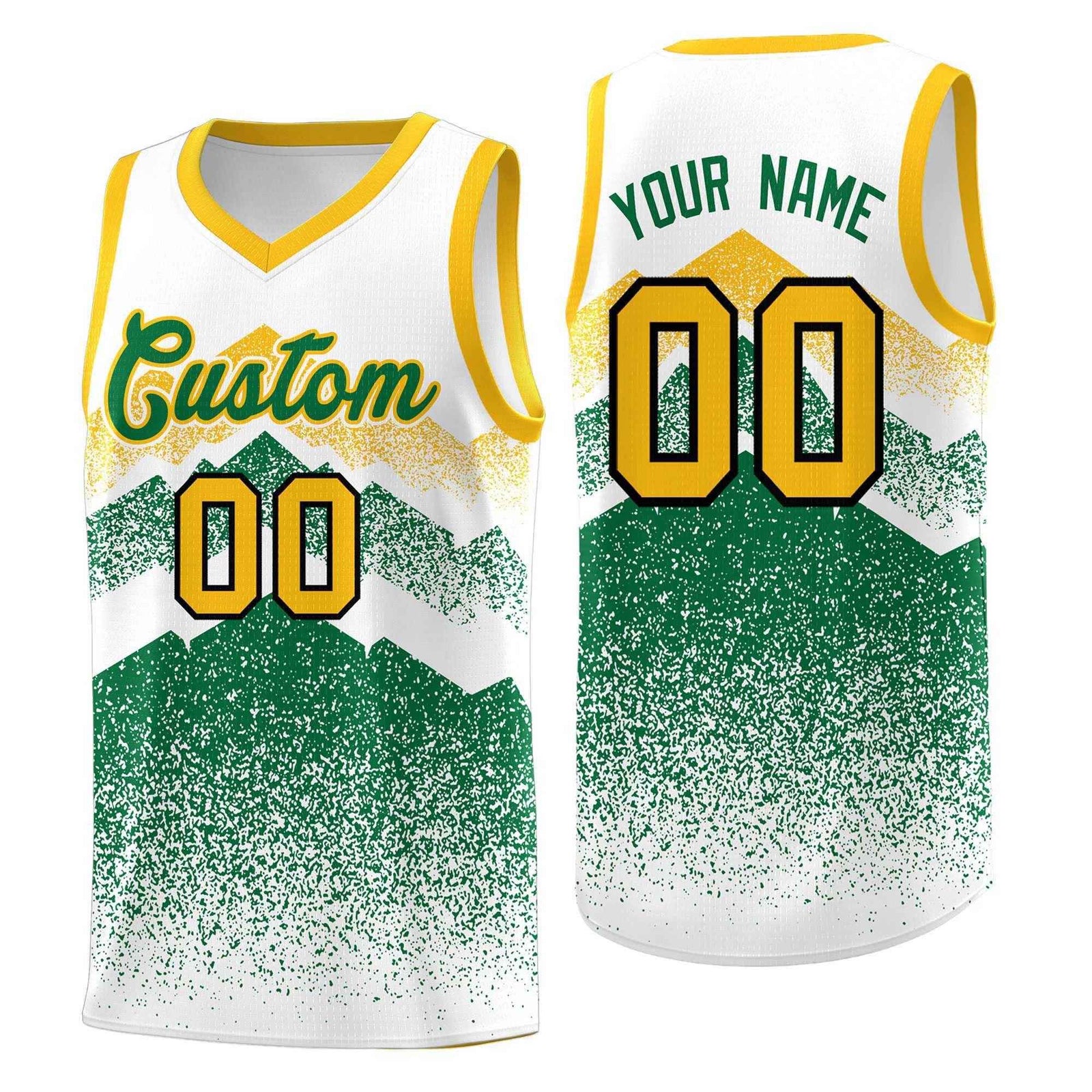 Personalized Youth Basketball Jerseys   White Kelly Green Gradient Mountain Design Uniforms