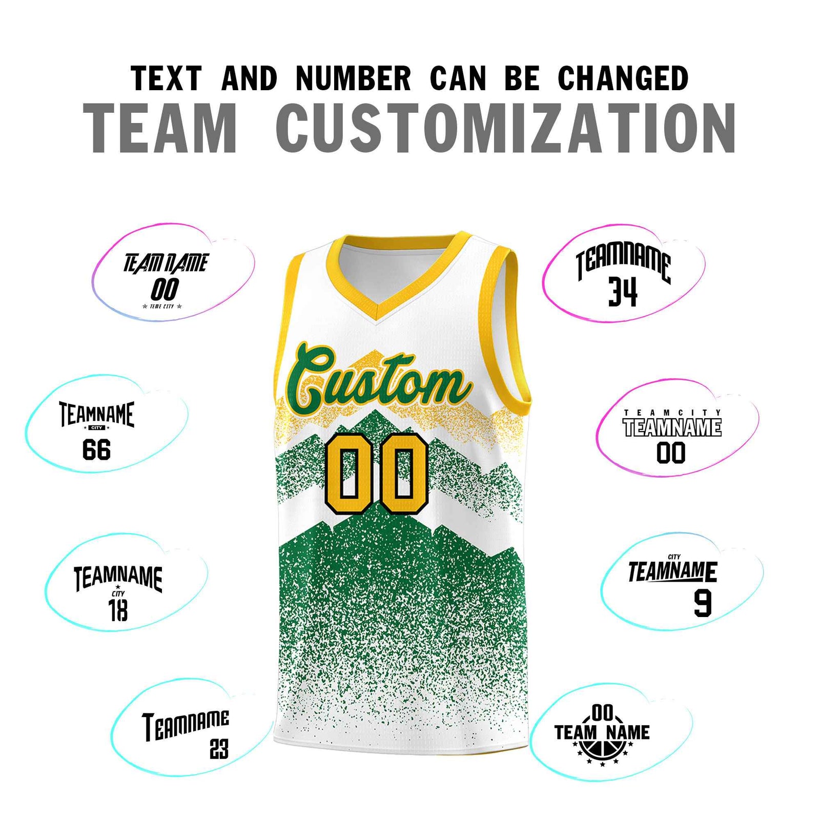 Personalized Youth Basketball Jerseys   White Kelly Green Gradient Mountain Design Uniforms