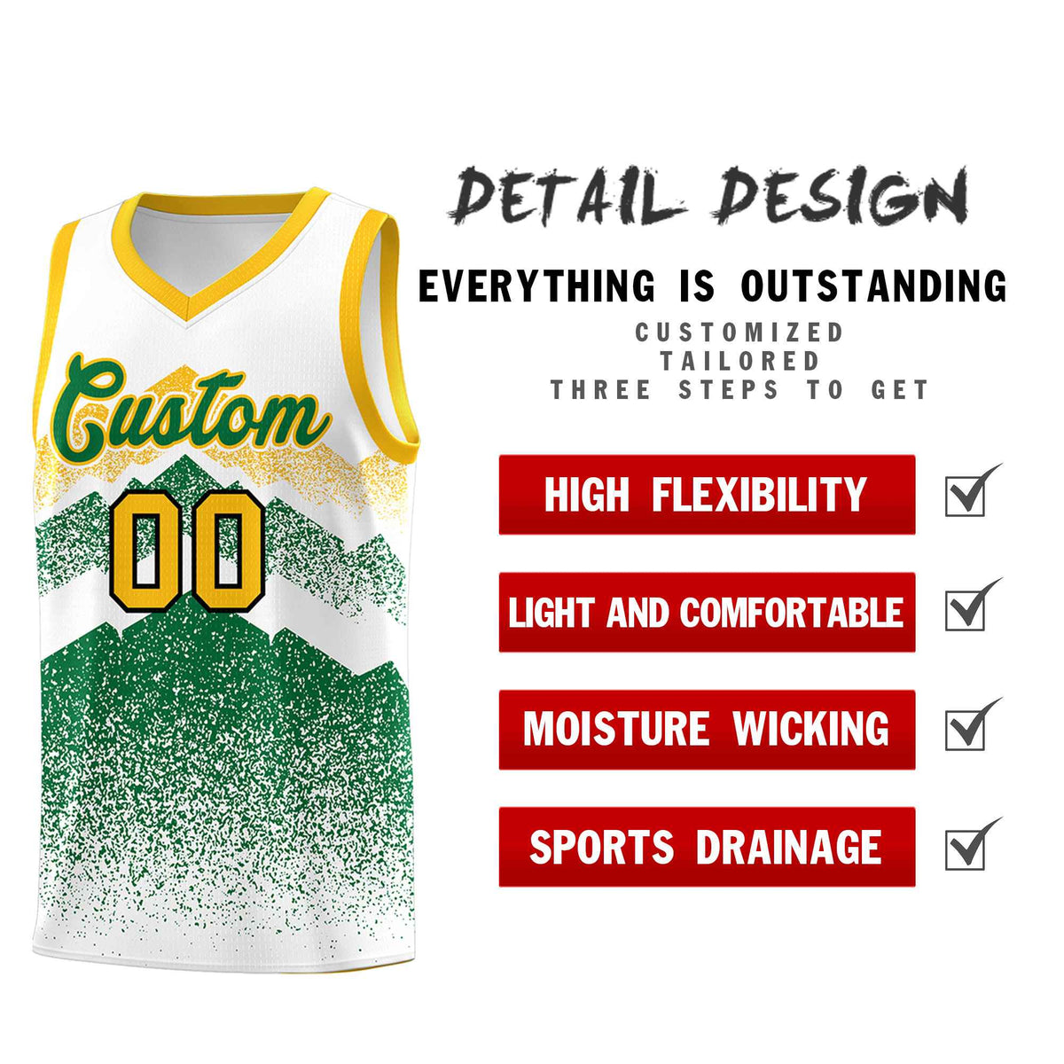 Personalized Youth Basketball Jerseys   White Kelly Green Gradient Mountain Design Uniforms