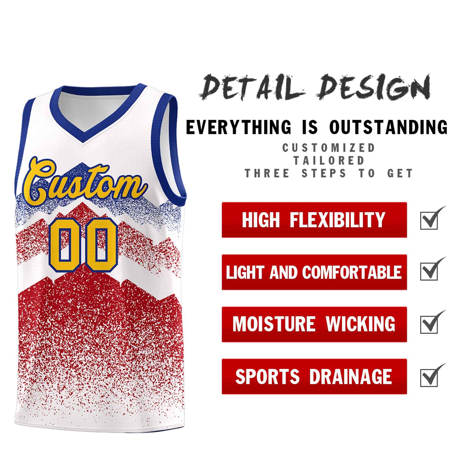 Custom Youth Basketball Jerseys White Red Gradient Mountain Design Uniforms