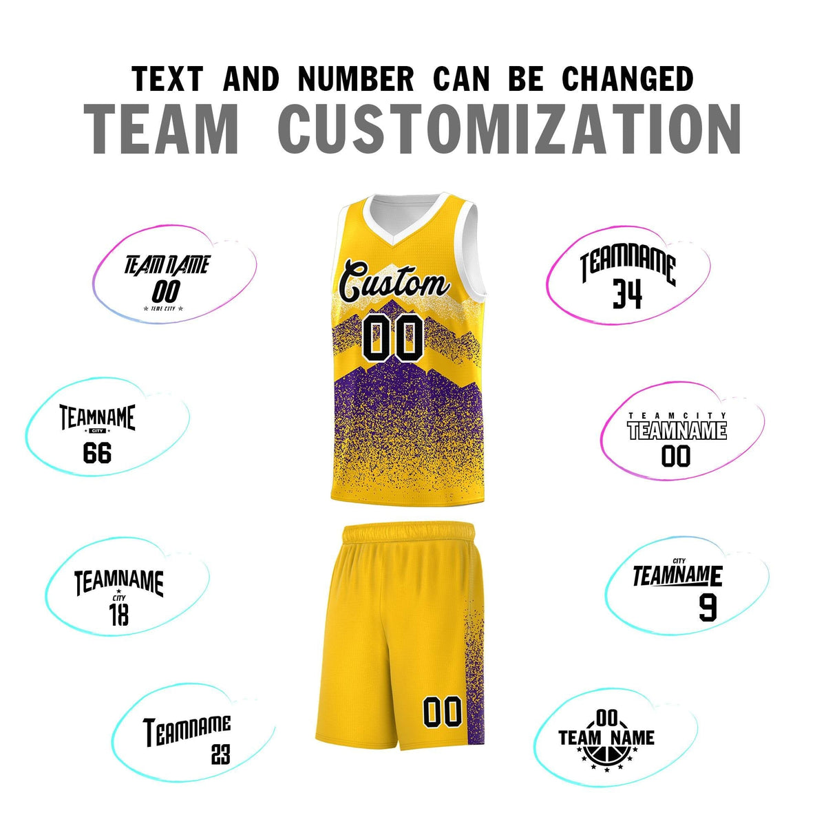 Custom Youth Basketball Jerseys Gold Purple Gradient Mountain Design Uniforms