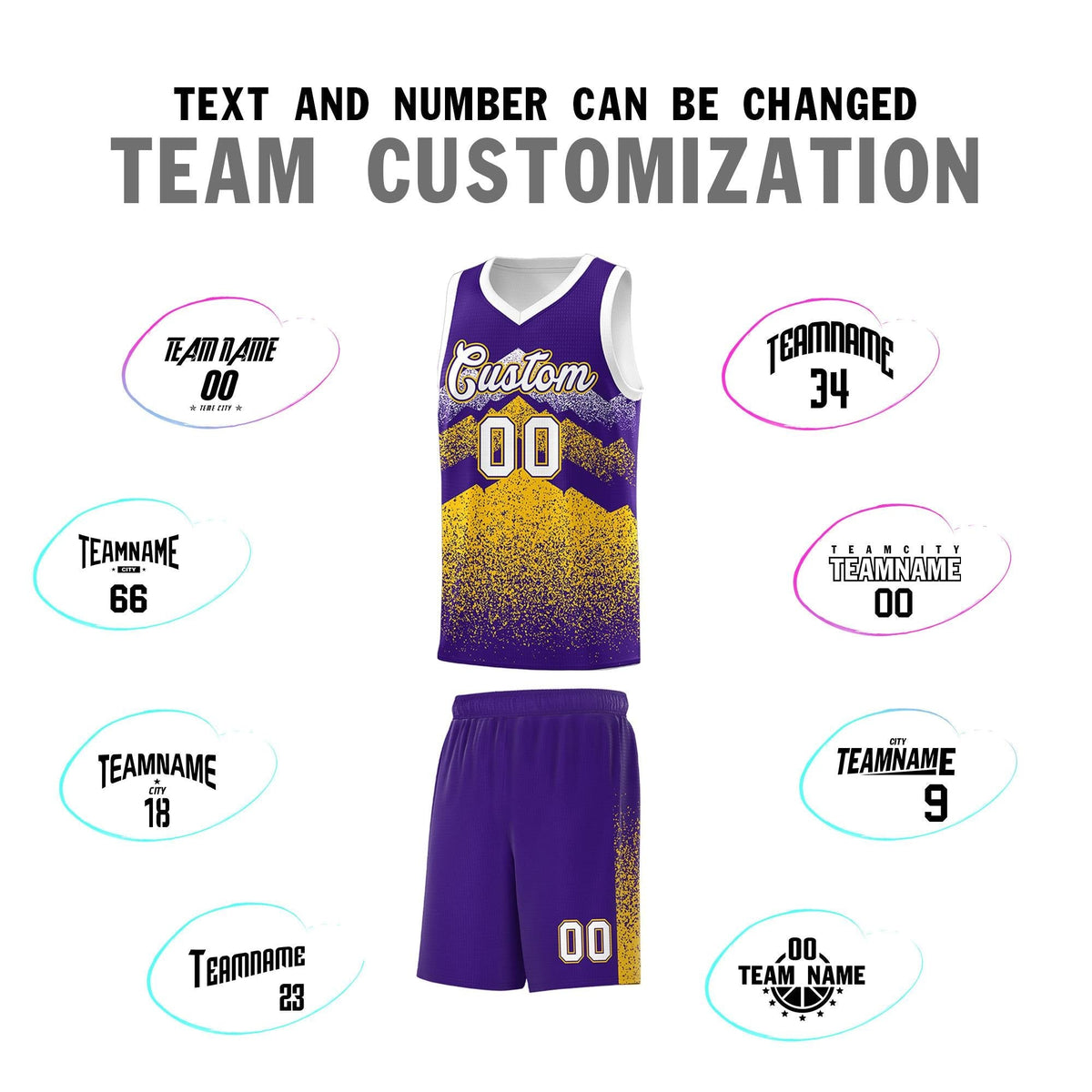 Personalized Youth Basketball Jerseys   Purple Gold Gradient Mountain Design Uniforms