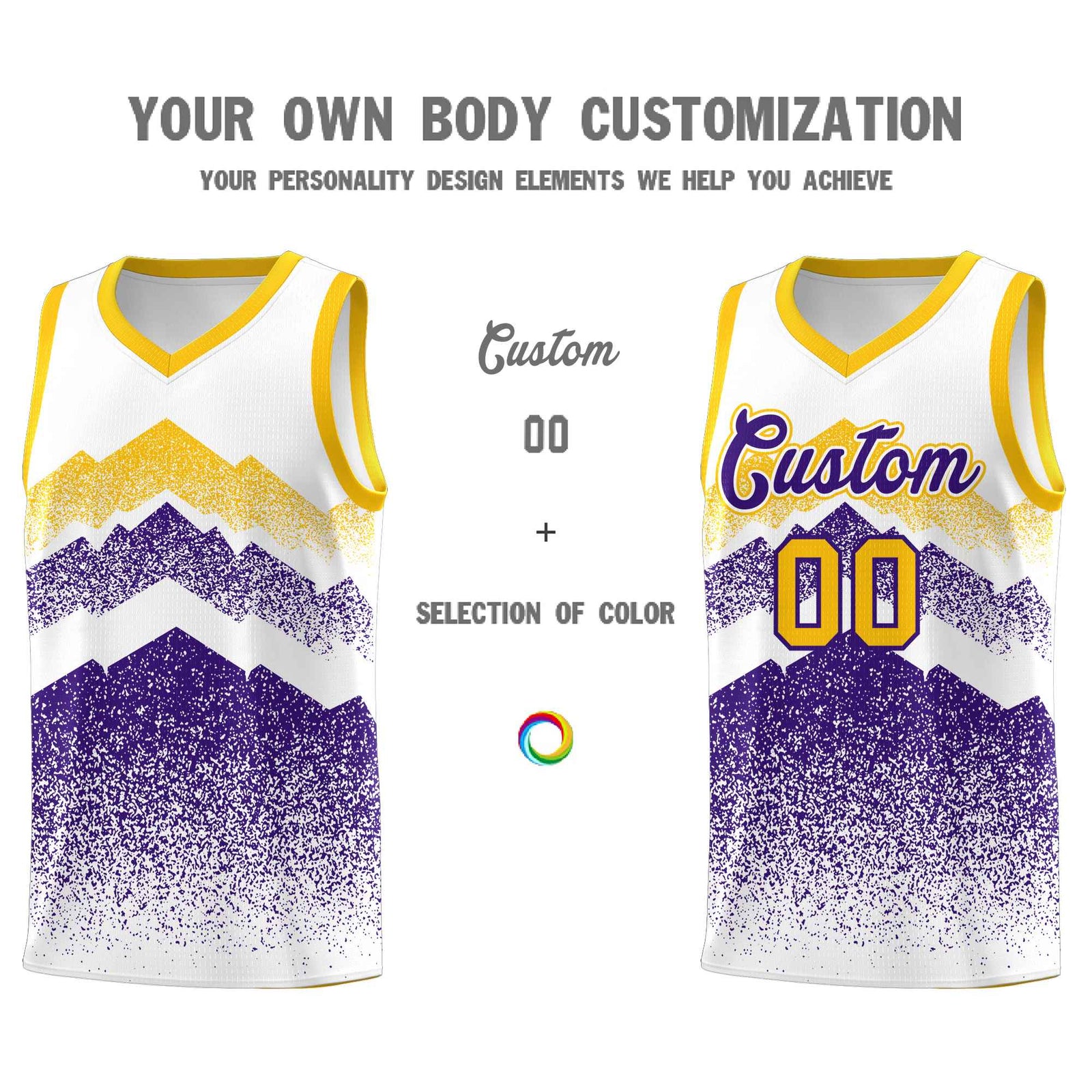 Custom Youth Basketball Jerseys White Purple Gradient Mountain Design Uniforms