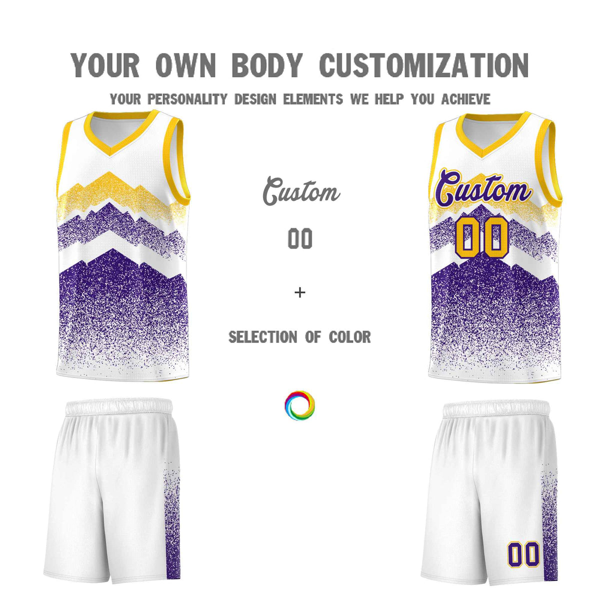 Custom Youth Basketball Jerseys White Purple Gradient Mountain Design Uniforms