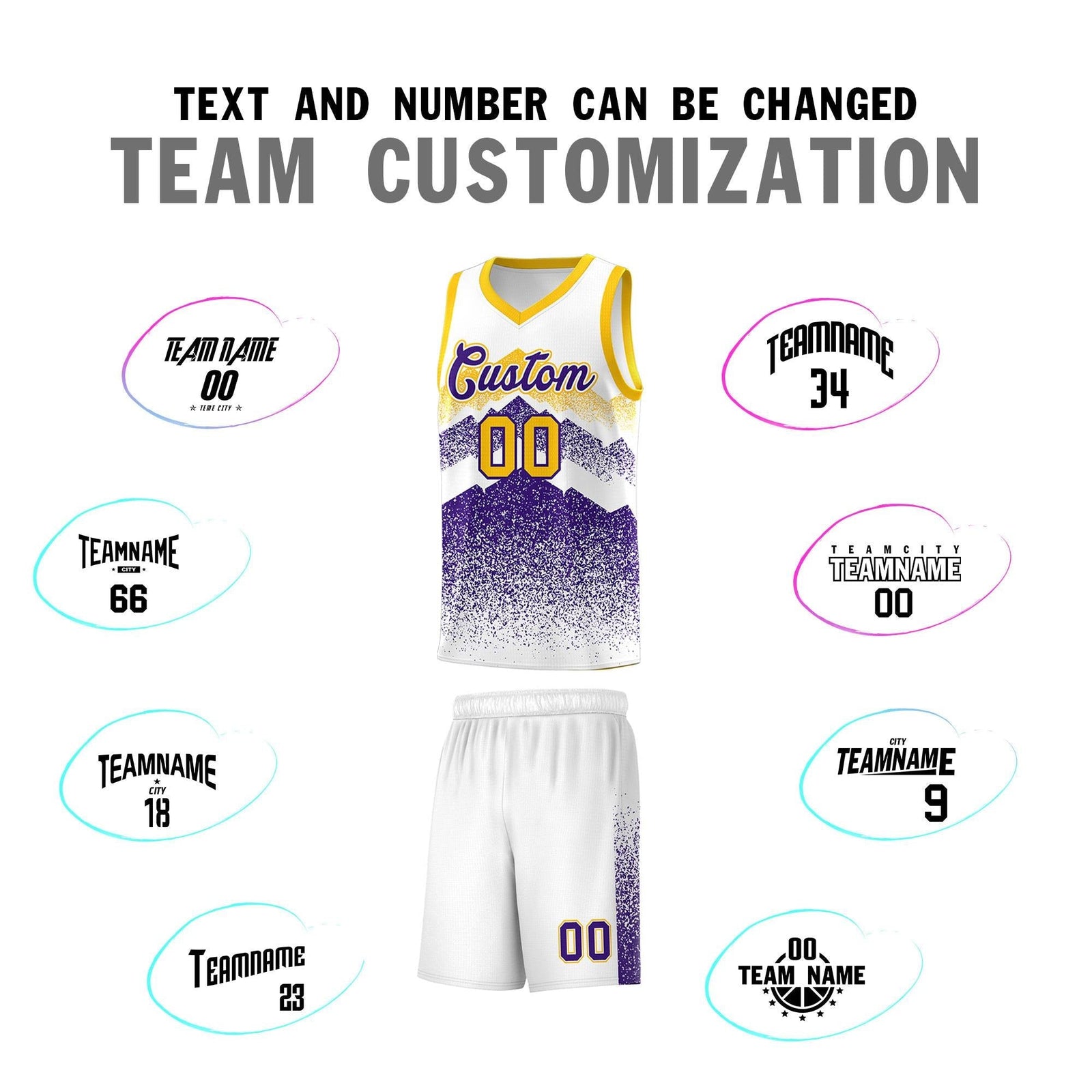 Custom Youth Basketball Jerseys White Purple Gradient Mountain Design Uniforms