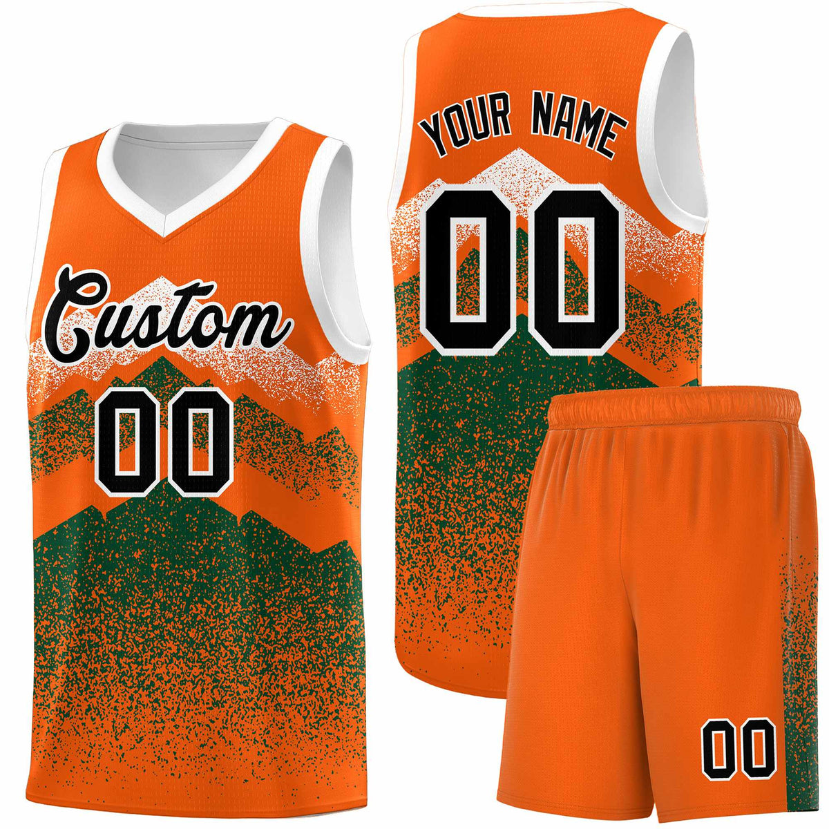 Personalized Youth Basketball Jerseys   Orange Green Gradient Mountain Design Uniforms