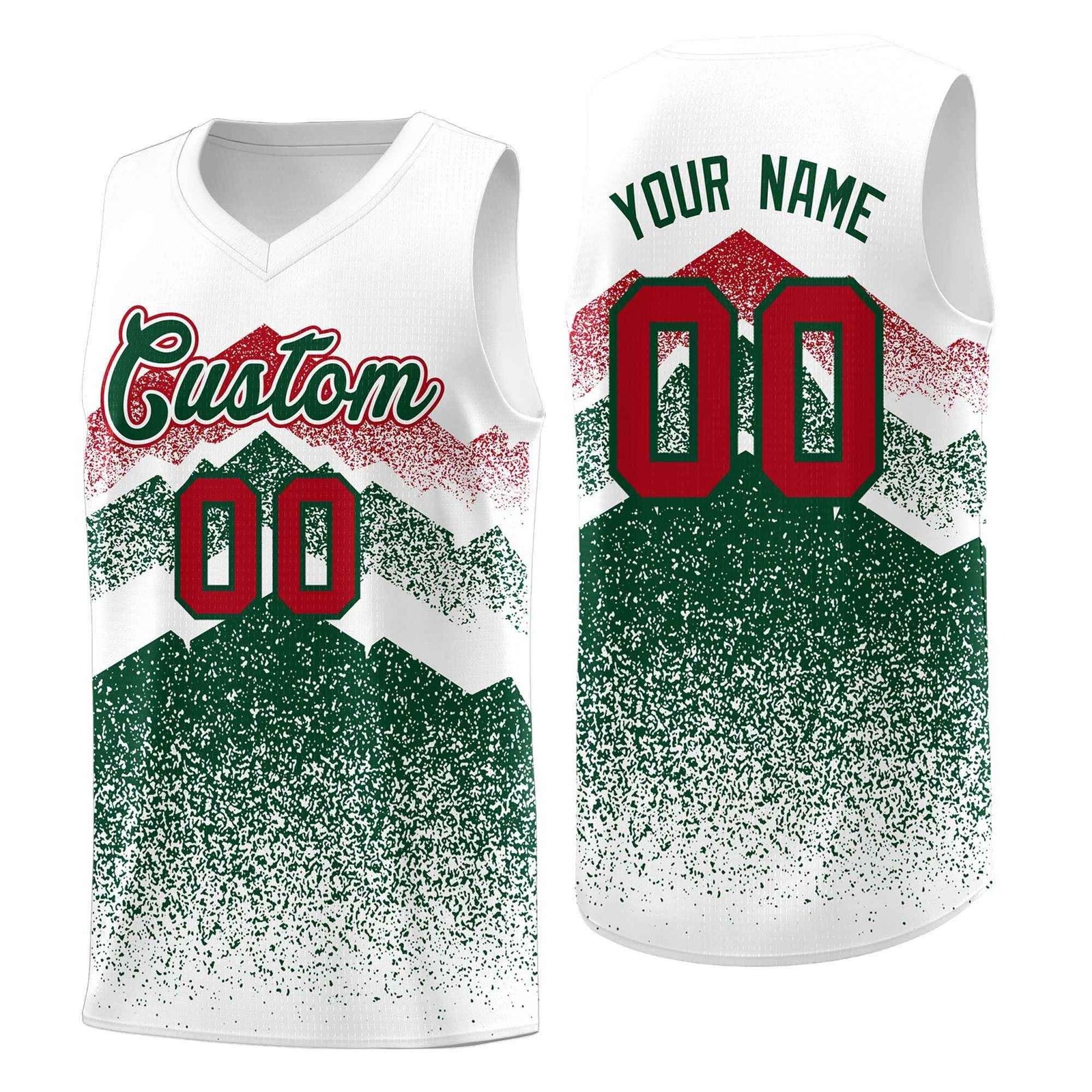 Custom Youth Basketball Jerseys White Green Gradient Mountain Design Uniforms