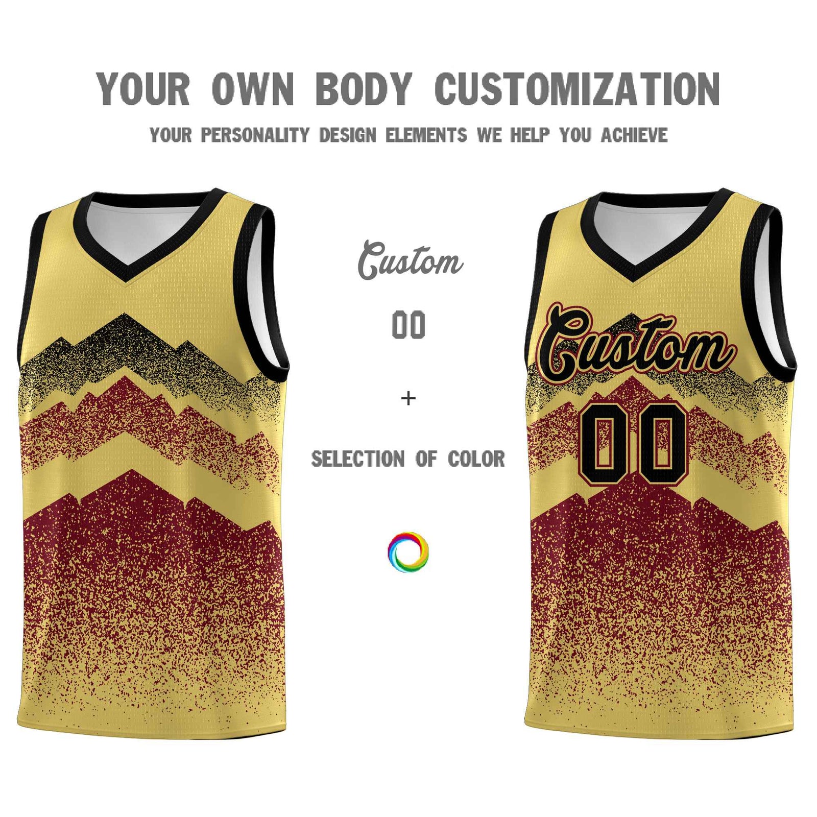 Personalized Youth Basketball Jerseys   Khaki Crimson Gradient Mountain Design Uniforms