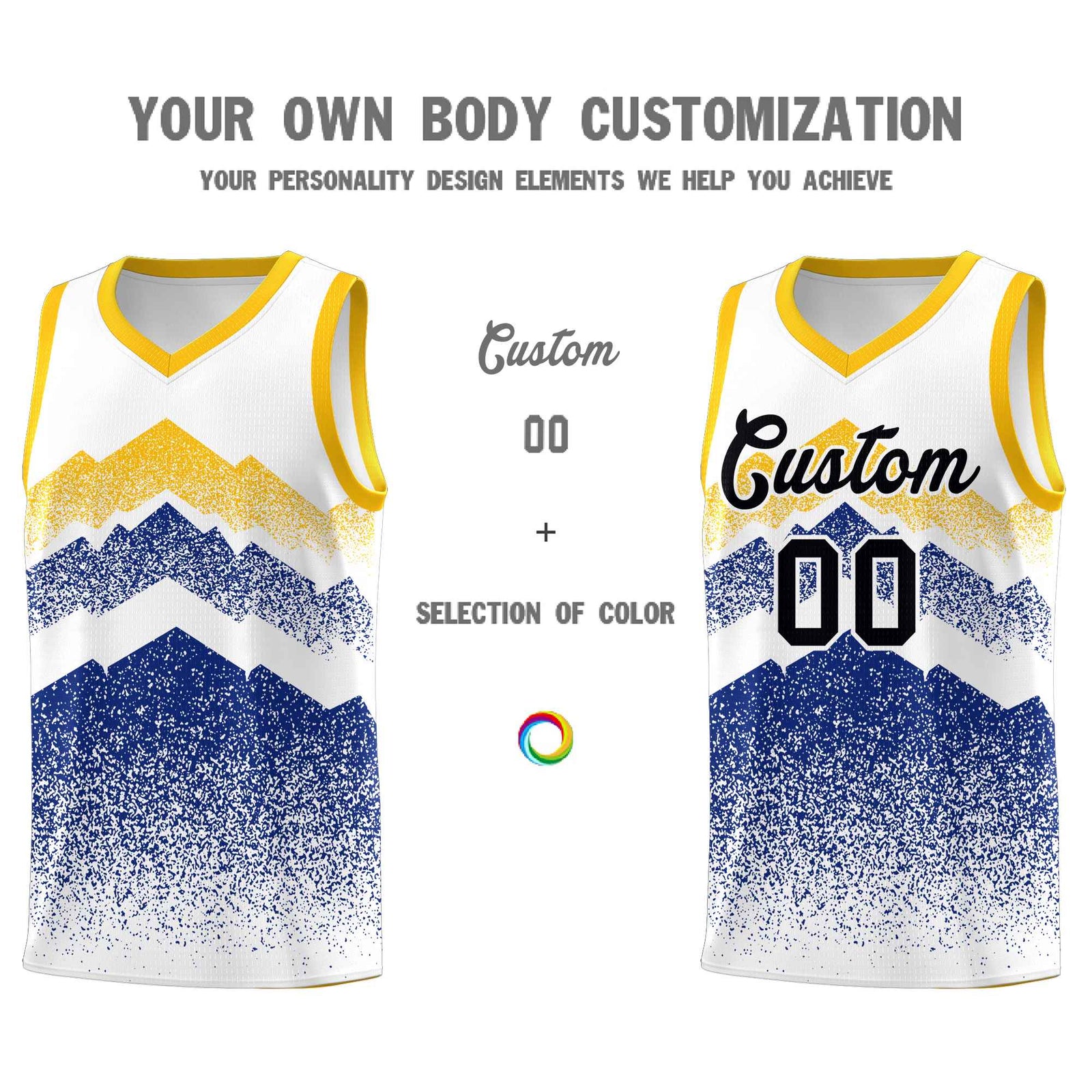 Custom Youth Basketball Jerseys White Royal Gradient Mountain Design Uniforms