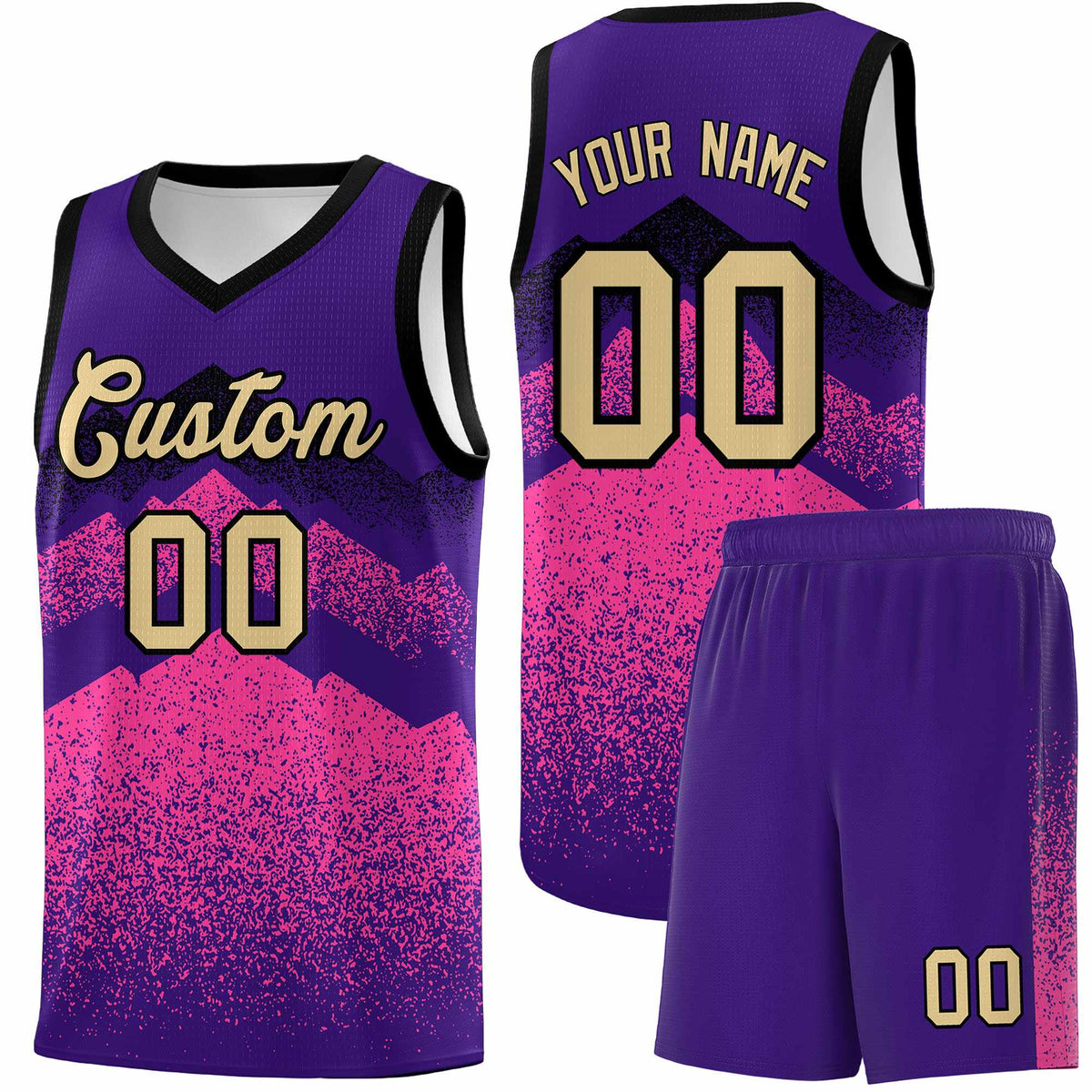Custom Youth Basketball Jerseys Purple Pink Gradient Mountain Design Uniforms