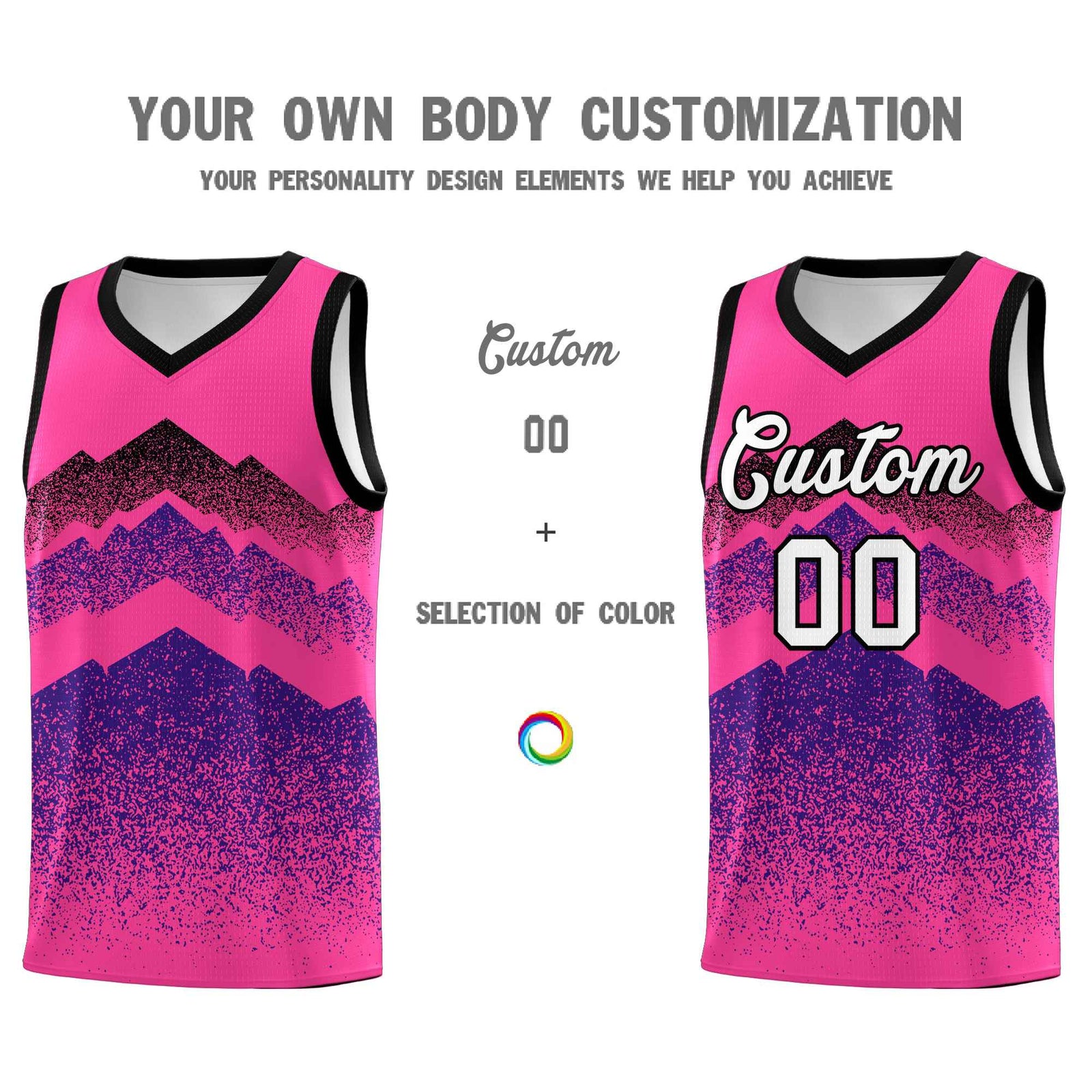 Personalized Youth Basketball Jerseys   Pink Purple Gradient Mountain Design Uniforms