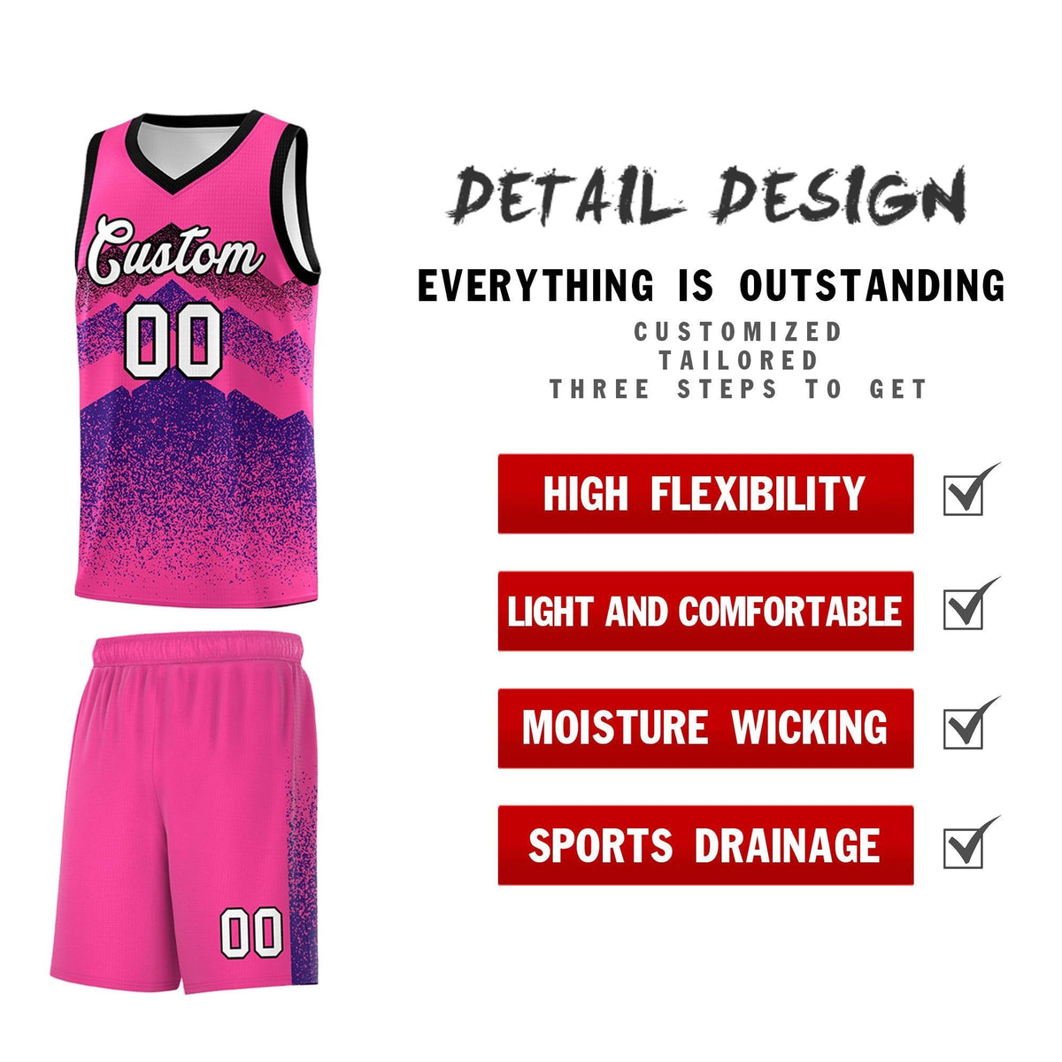 Personalized Youth Basketball Jerseys   Pink Purple Gradient Mountain Design Uniforms