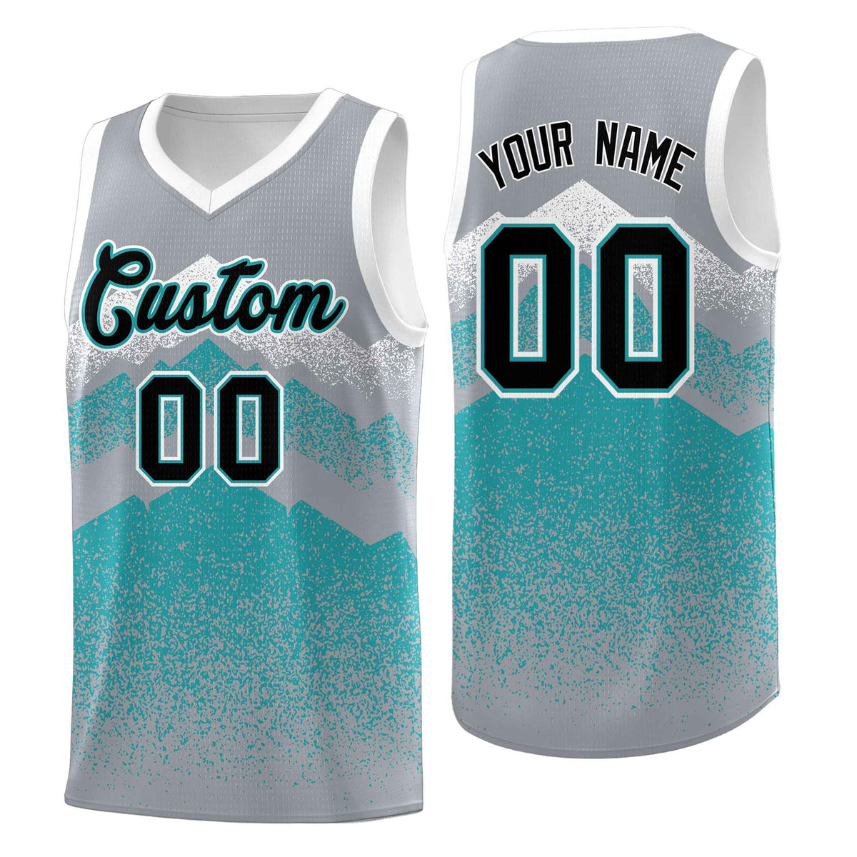 Personalized Youth Basketball Jerseys   Silver Teal Gradient Mountain Design Uniforms