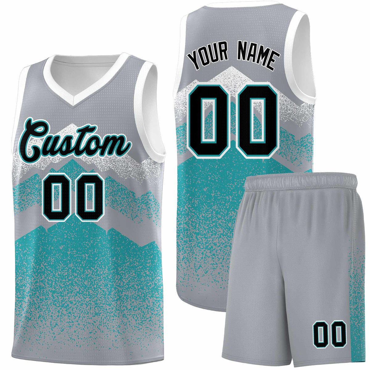 Personalized Youth Basketball Jerseys   Silver Teal Gradient Mountain Design Uniforms