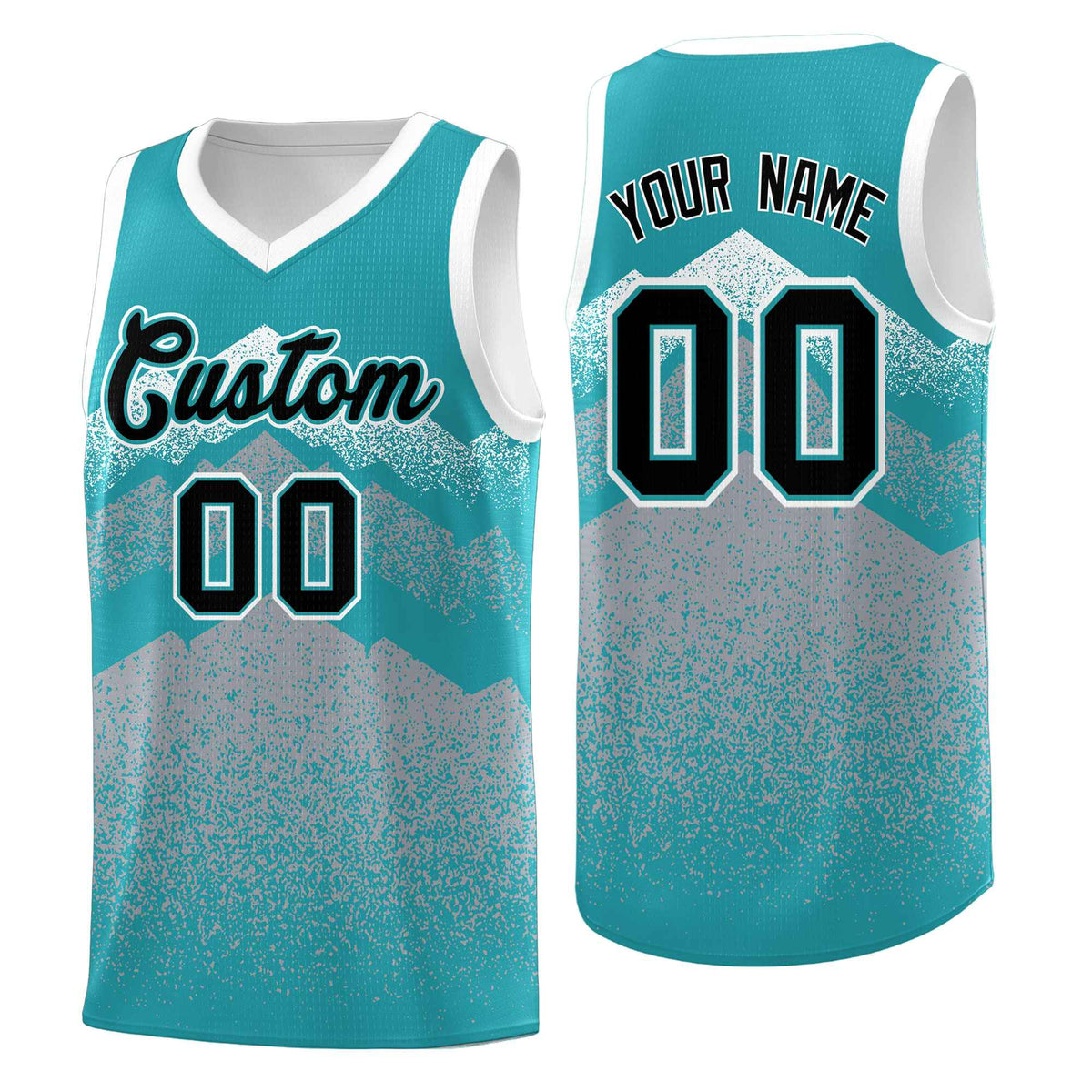 Custom Youth Basketball Jerseys Teal Silver Gradient Mountain Design Uniforms