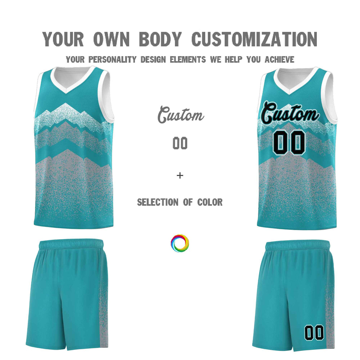 Custom Youth Basketball Jerseys Teal Silver Gradient Mountain Design Uniforms