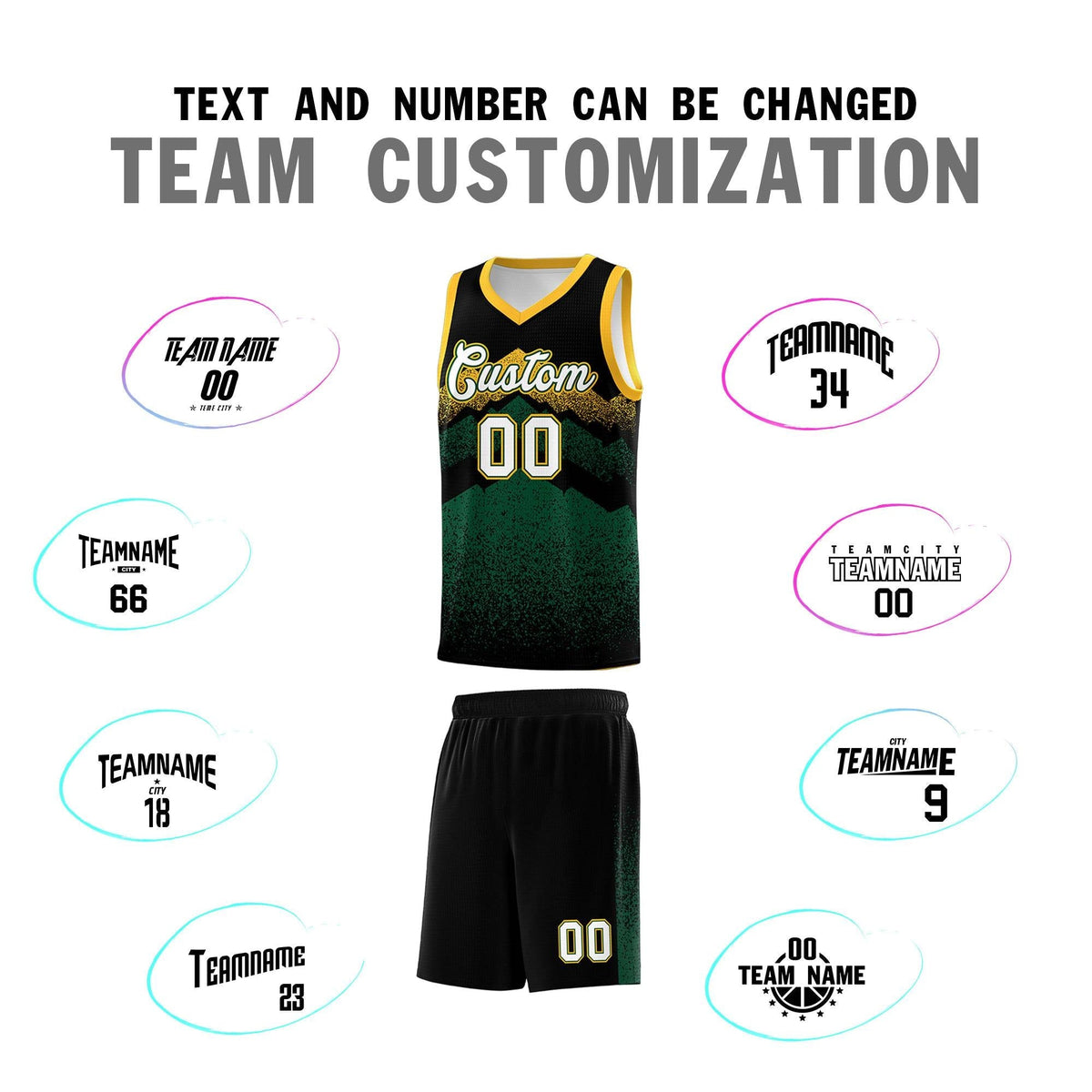 Custom Youth Basketball Jerseys Black Green Gradient Mountain Design Uniforms