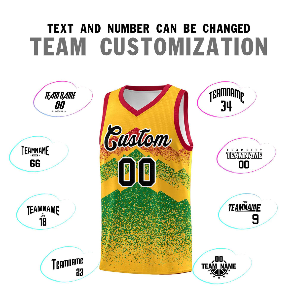 Personalized Youth Basketball Jerseys   Gold Kelly Green Gradient Mountain Design Uniforms
