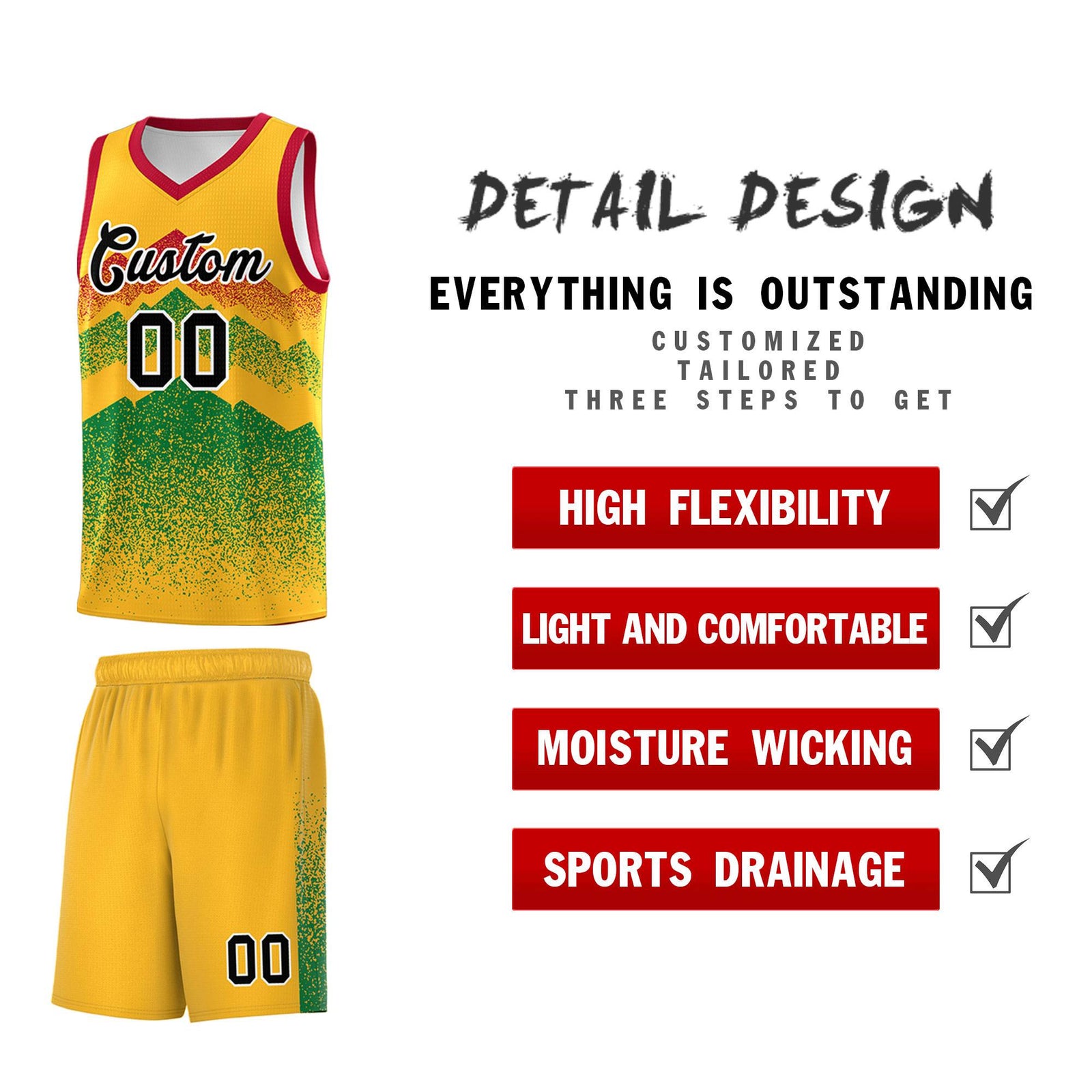 Personalized Youth Basketball Jerseys   Gold Kelly Green Gradient Mountain Design Uniforms