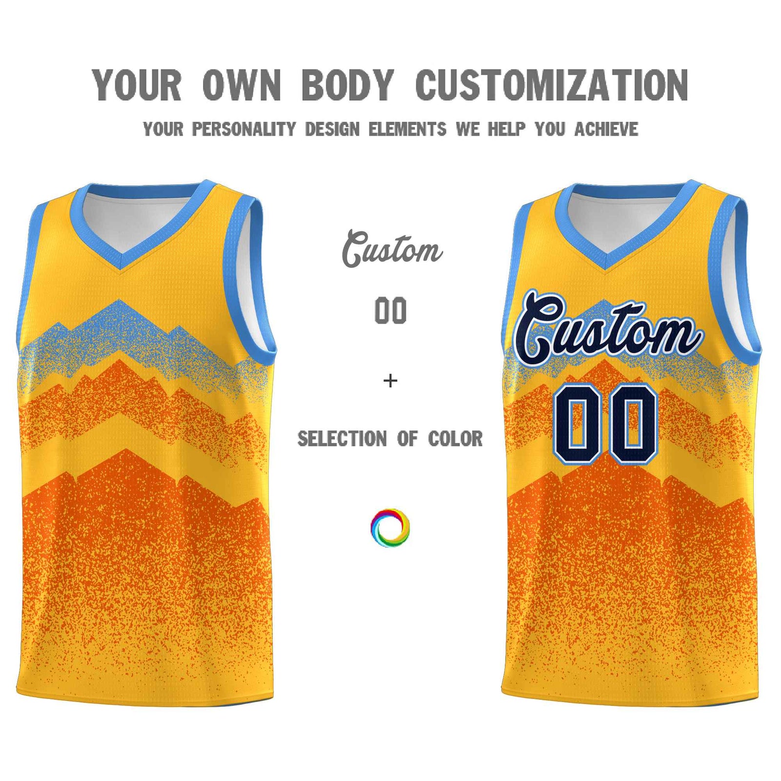 Custom Youth Basketball Jerseys Gold Orange Gradient Mountain Design Uniforms