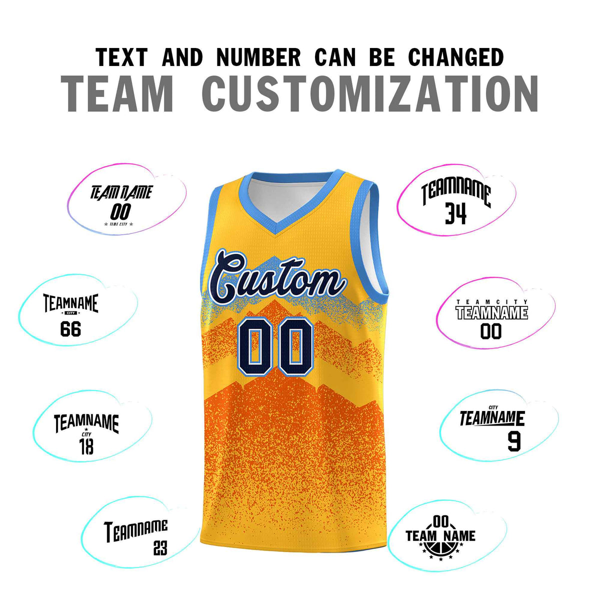 Custom Youth Basketball Jerseys Gold Orange Gradient Mountain Design Uniforms