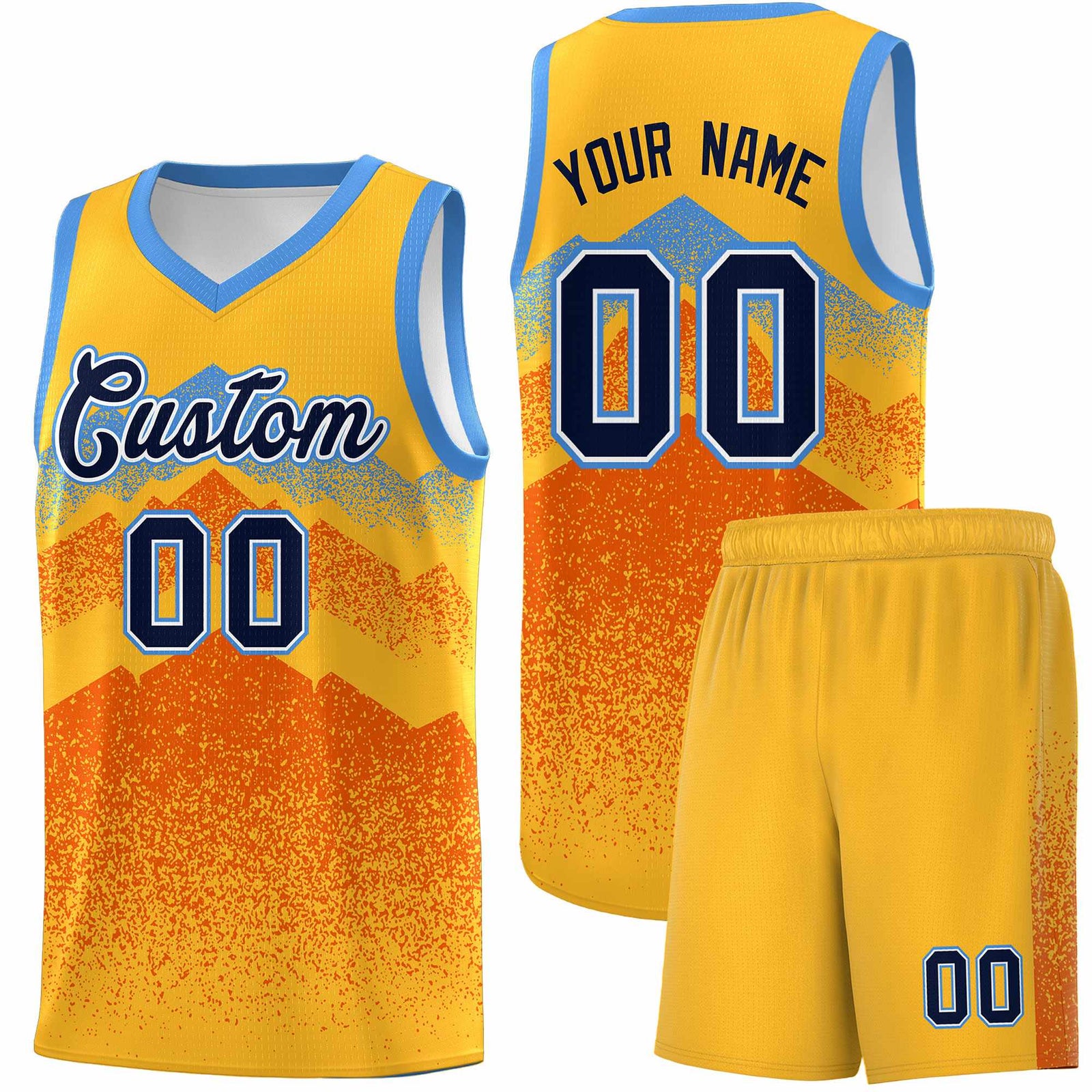 Custom Youth Basketball Jerseys Gold Orange Gradient Mountain Design Uniforms