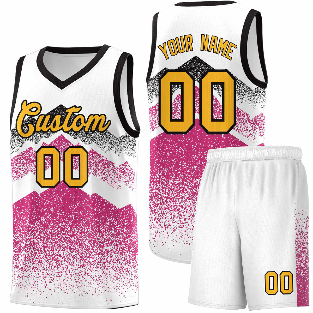 Personalized Youth Basketball Jerseys   White Rose Red Gradient Mountain Design Uniforms