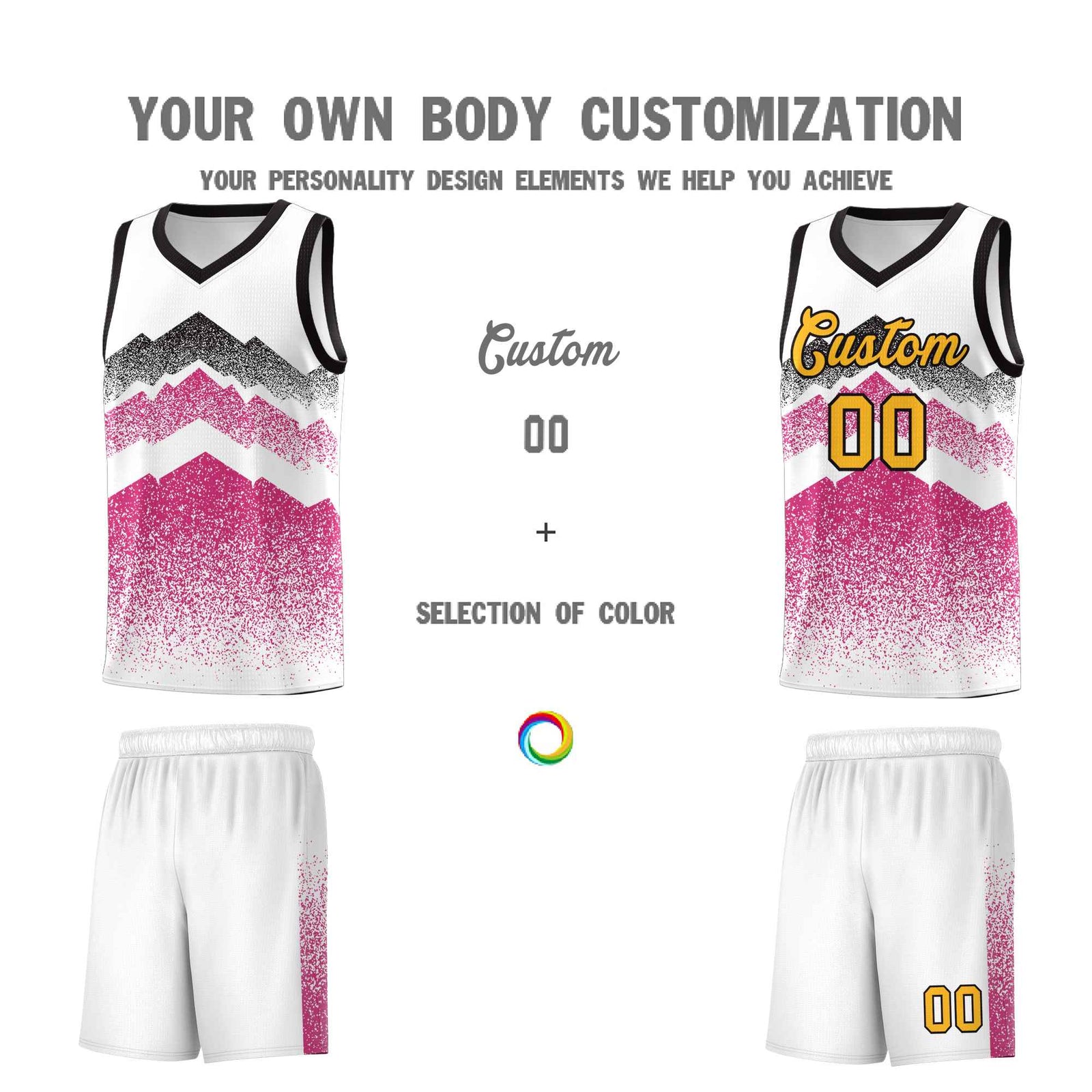 Personalized Youth Basketball Jerseys   White Rose Red Gradient Mountain Design Uniforms