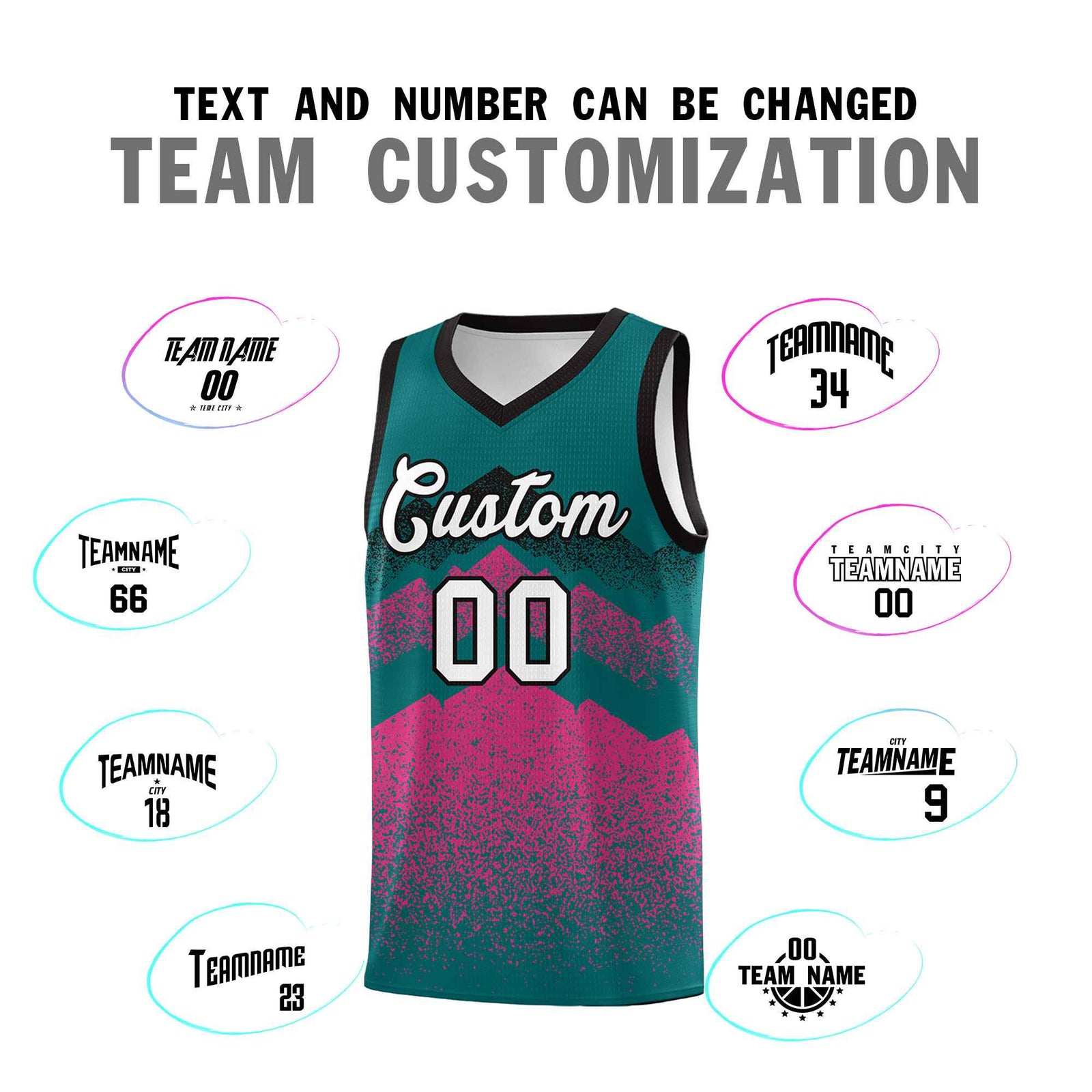 Custom Youth Basketball Jerseys Midnight Green Pink Gradient Mountain Design Uniforms