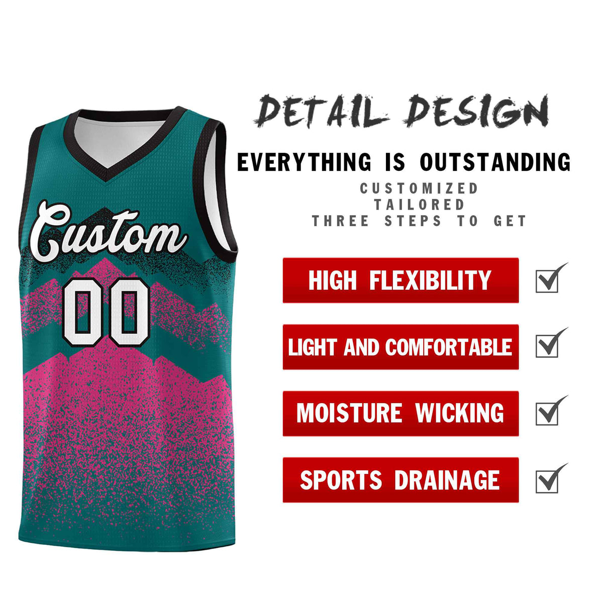Custom Youth Basketball Jerseys Midnight Green Pink Gradient Mountain Design Uniforms