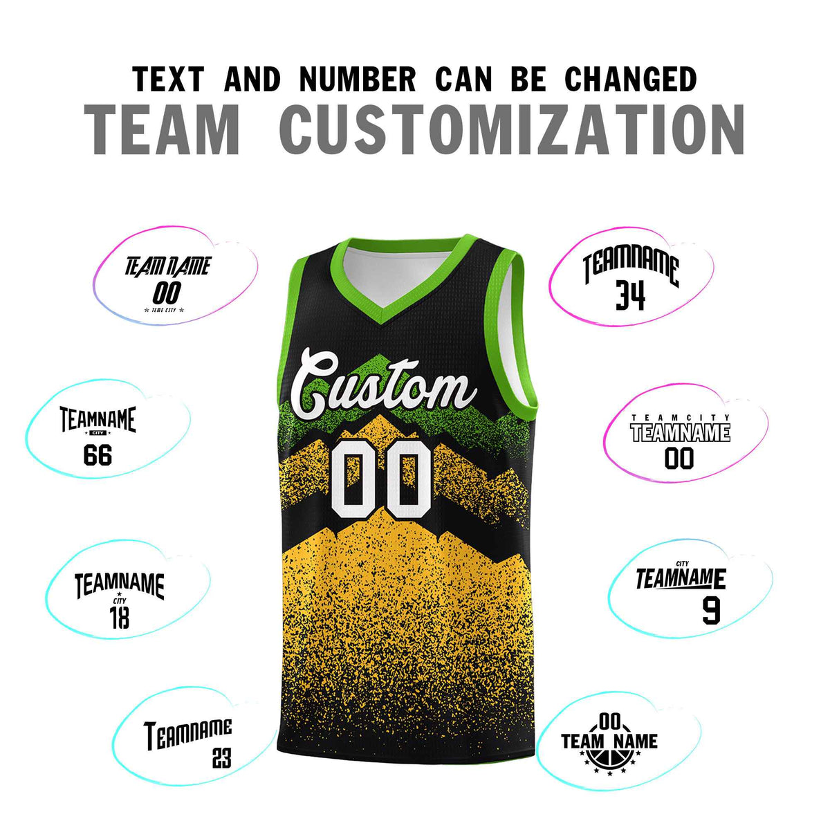 Personalized Youth Basketball Jerseys   Black Gold Gradient Mountain Design Uniforms