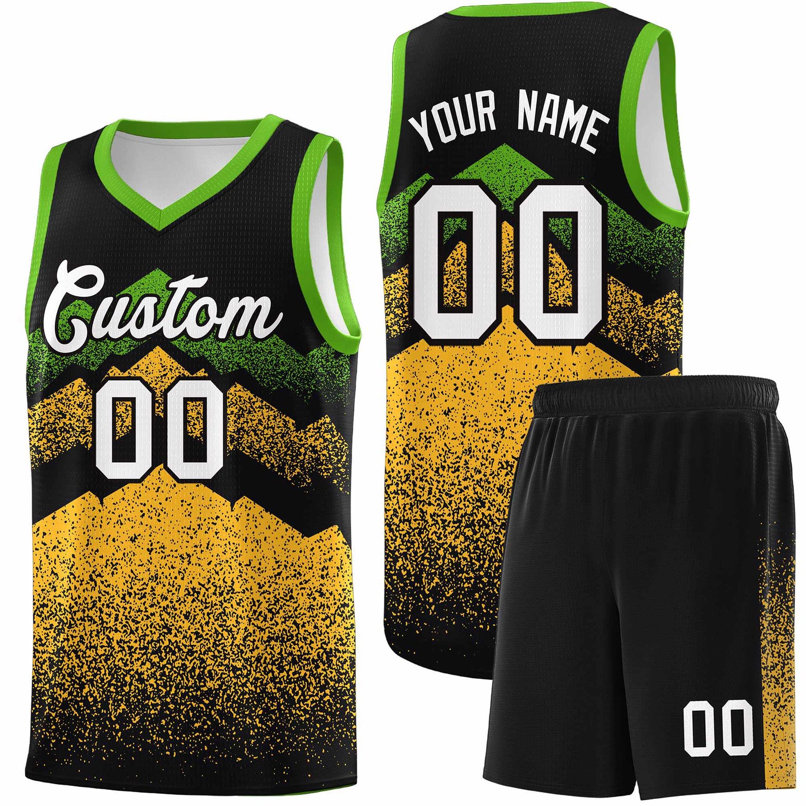 Personalized Youth Basketball Jerseys   Black Gold Gradient Mountain Design Uniforms