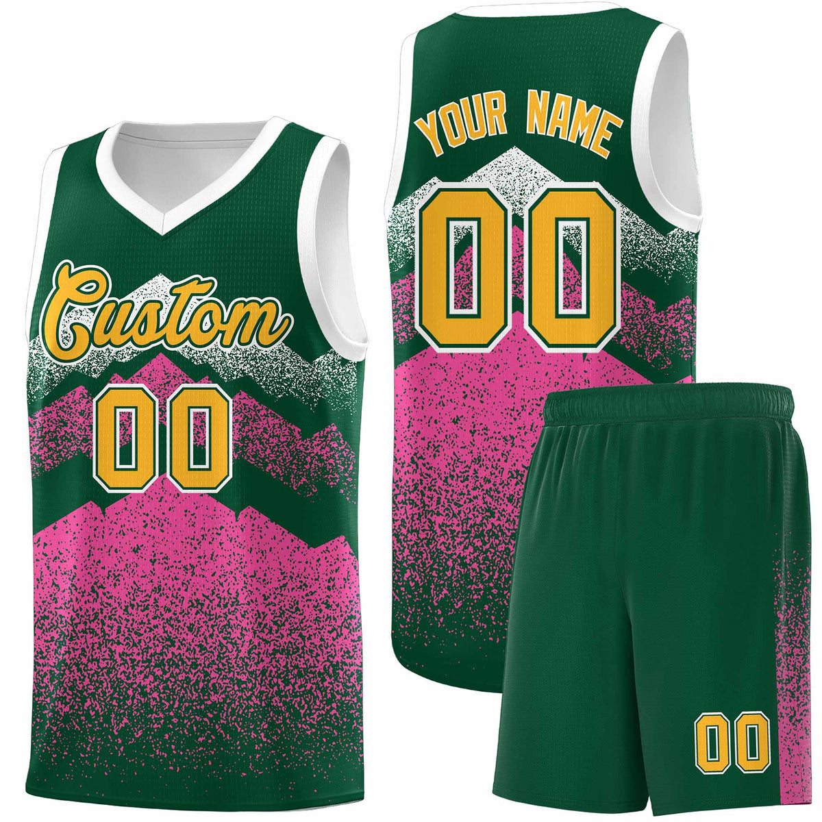 Custom Youth Basketball Jerseys Green Pink Gradient Mountain Design Uniforms