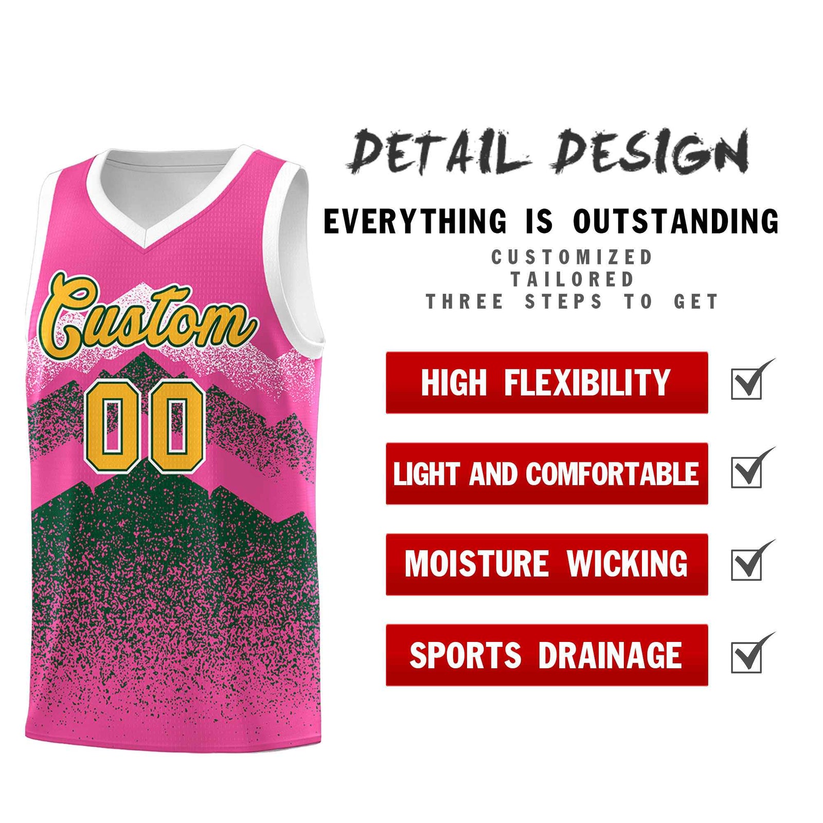 Personalized Youth Basketball Jerseys   Pink Green Gradient Mountain Design Uniforms