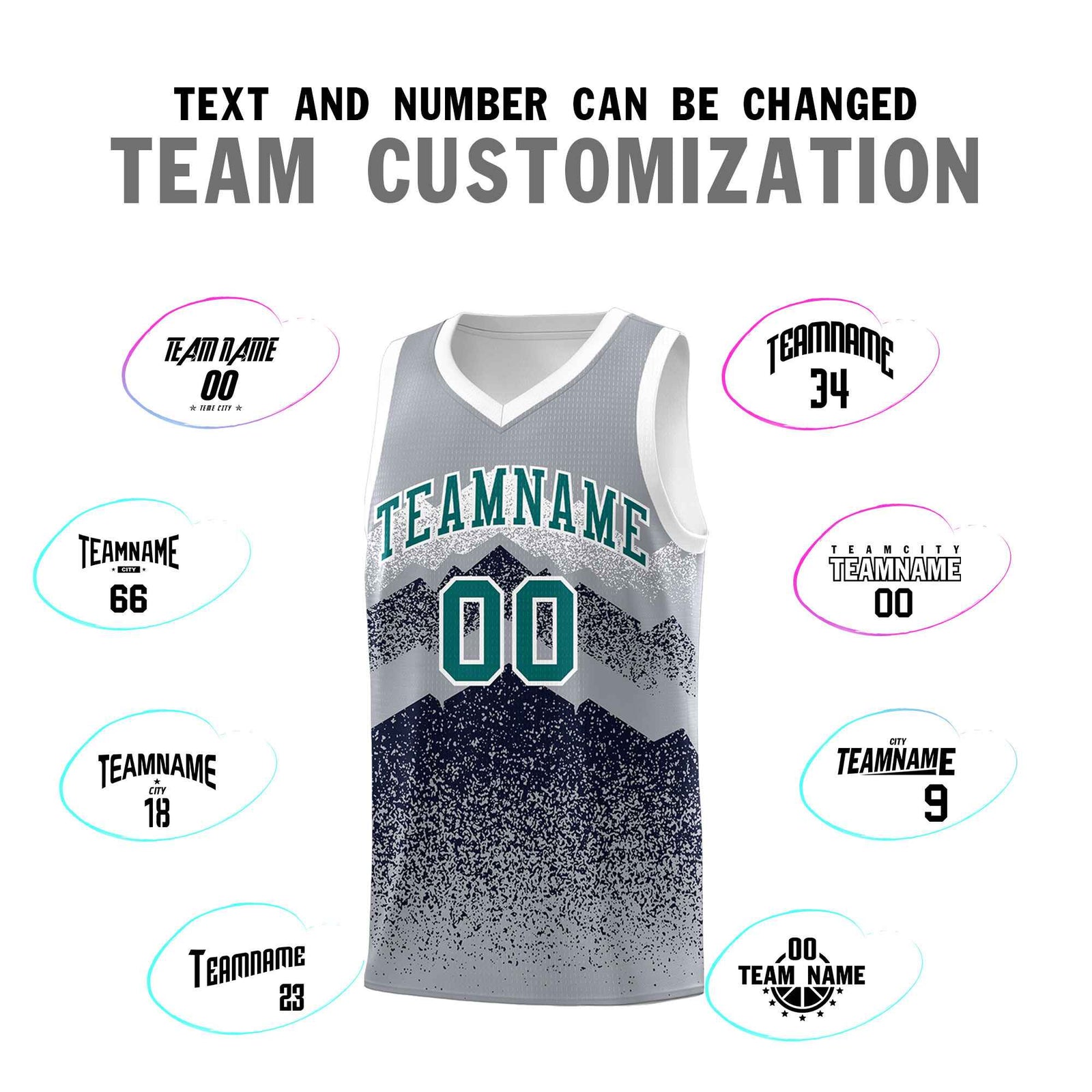Custom Youth Basketball Jerseys Gray Navy Gradient Mountain Design Uniforms
