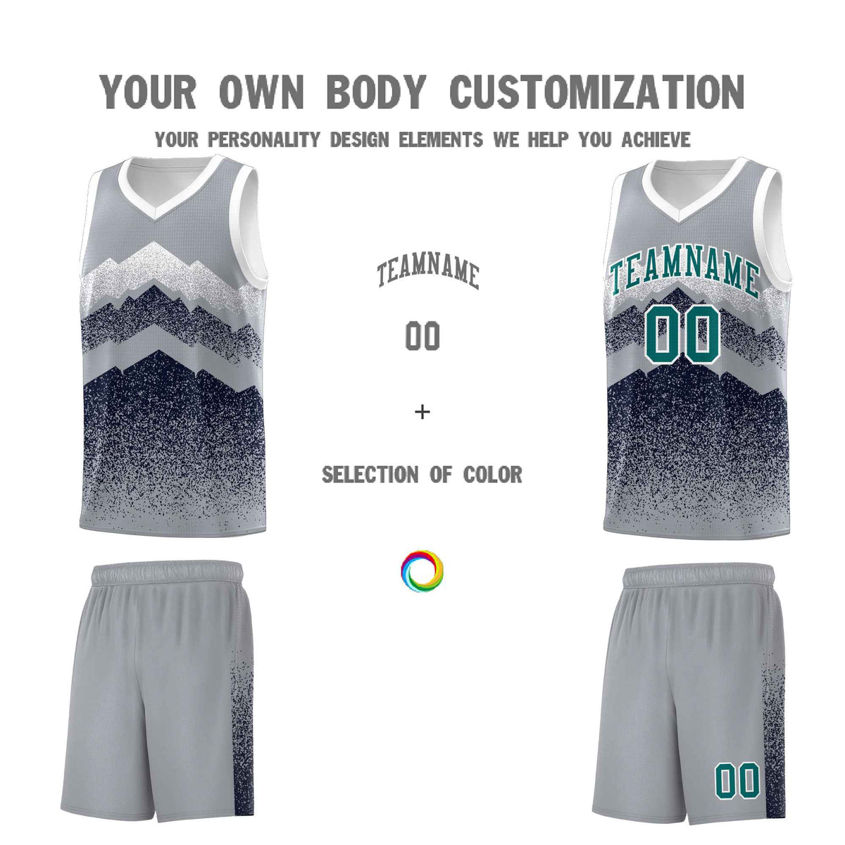 Custom Youth Basketball Jerseys Gray Navy Gradient Mountain Design Uniforms