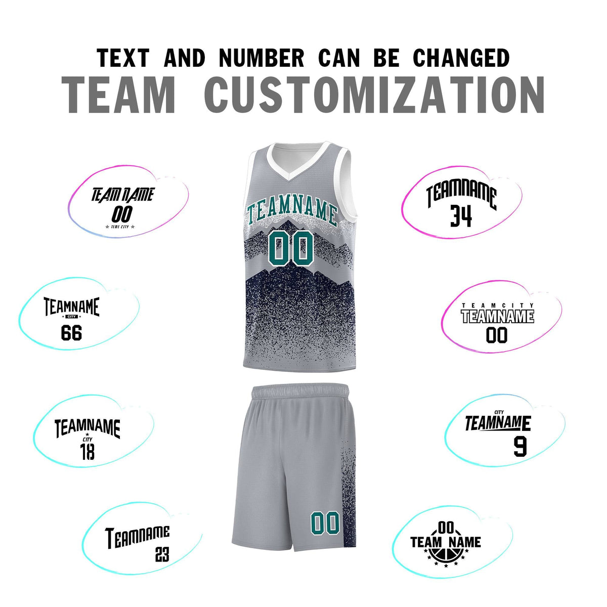 Custom Youth Basketball Jerseys Gray Navy Gradient Mountain Design Uniforms