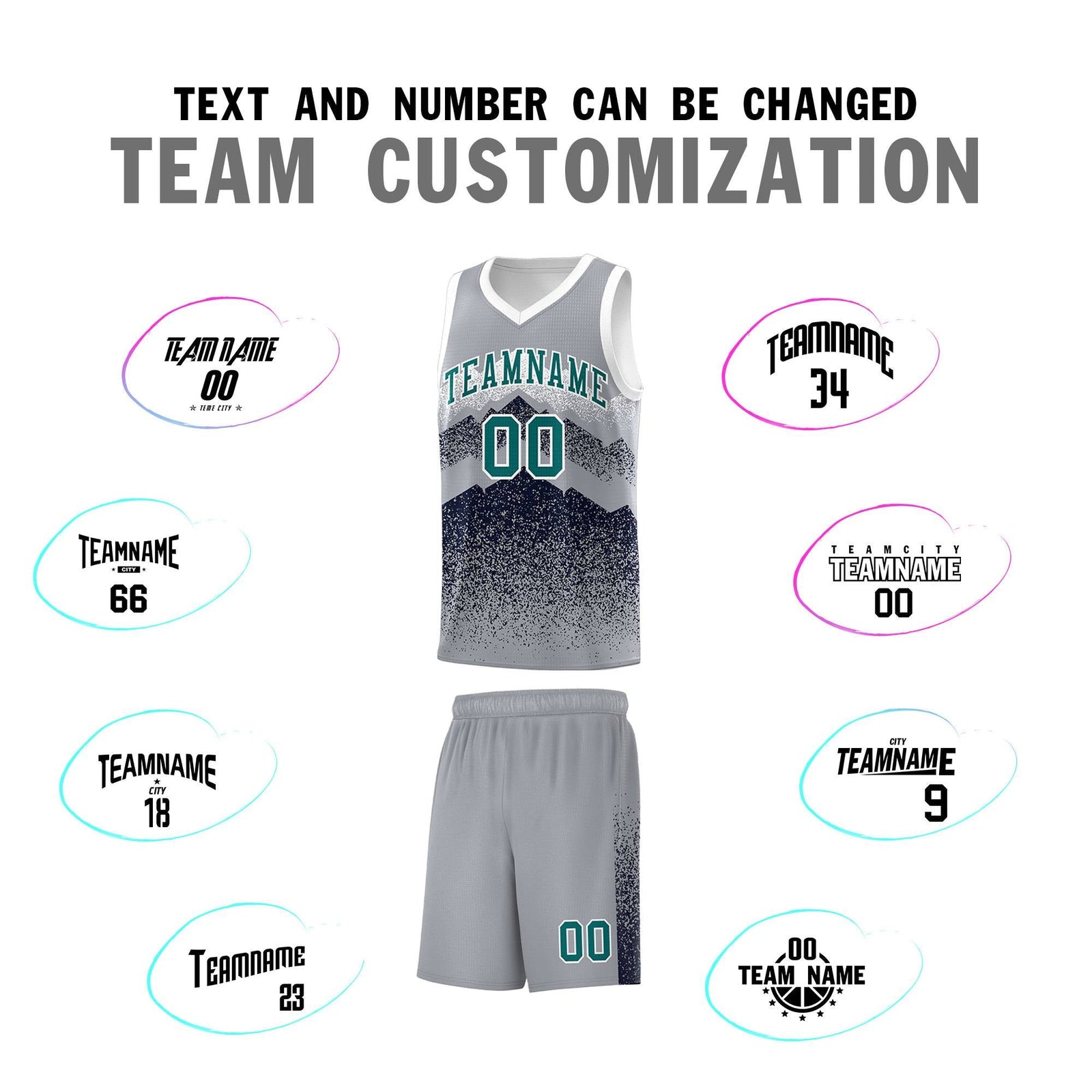 Custom Youth Basketball Jerseys Gray Navy Gradient Mountain Design Uniforms