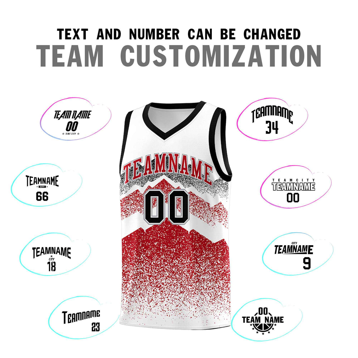 Personalized Youth Basketball Jerseys   White Red Gradient Mountain Design Uniforms