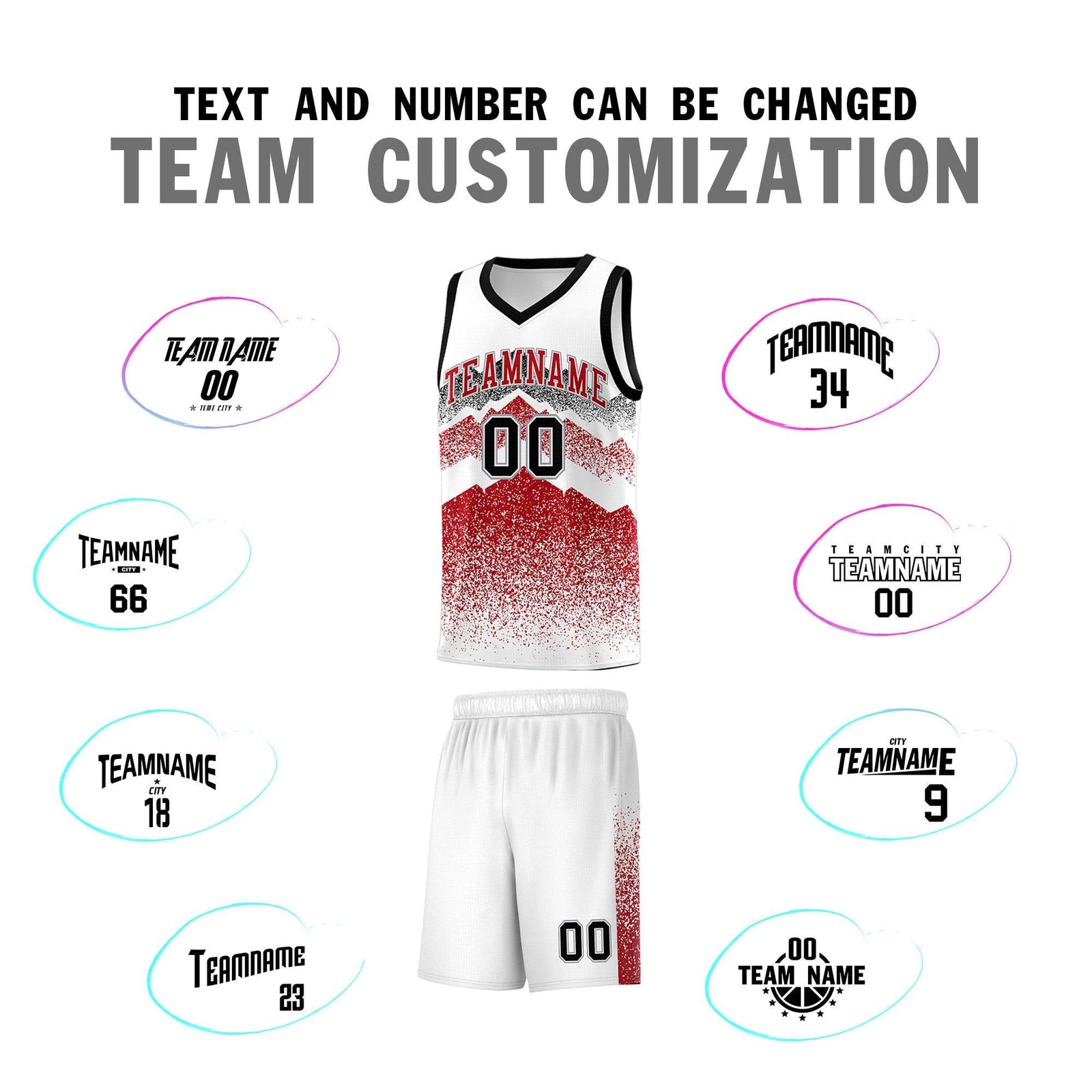Personalized Youth Basketball Jerseys   White Red Gradient Mountain Design Uniforms