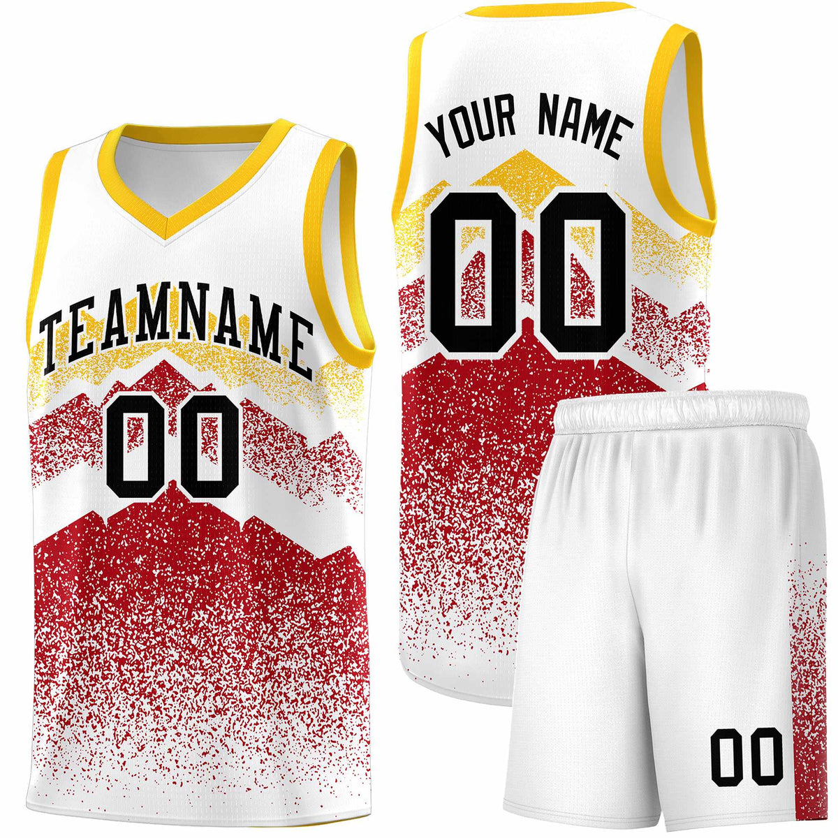 Custom Youth Basketball Jerseys White Red Gradient Mountain Design Uniforms