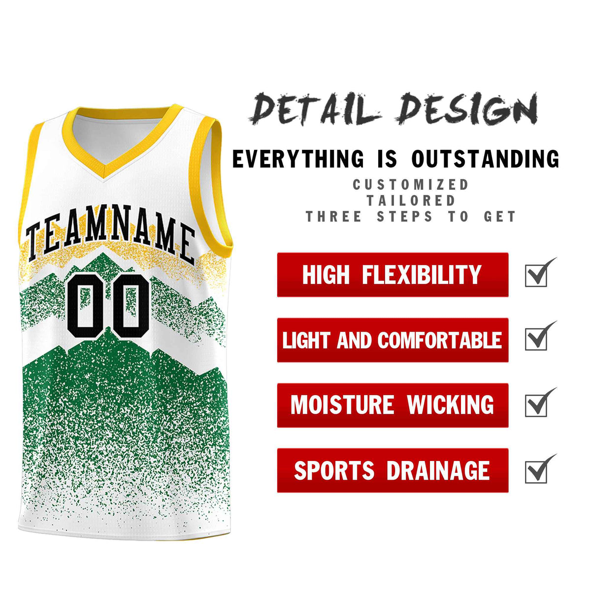 Personalized Youth Basketball Jerseys   White Kelly Green Gradient Mountain Design Uniforms