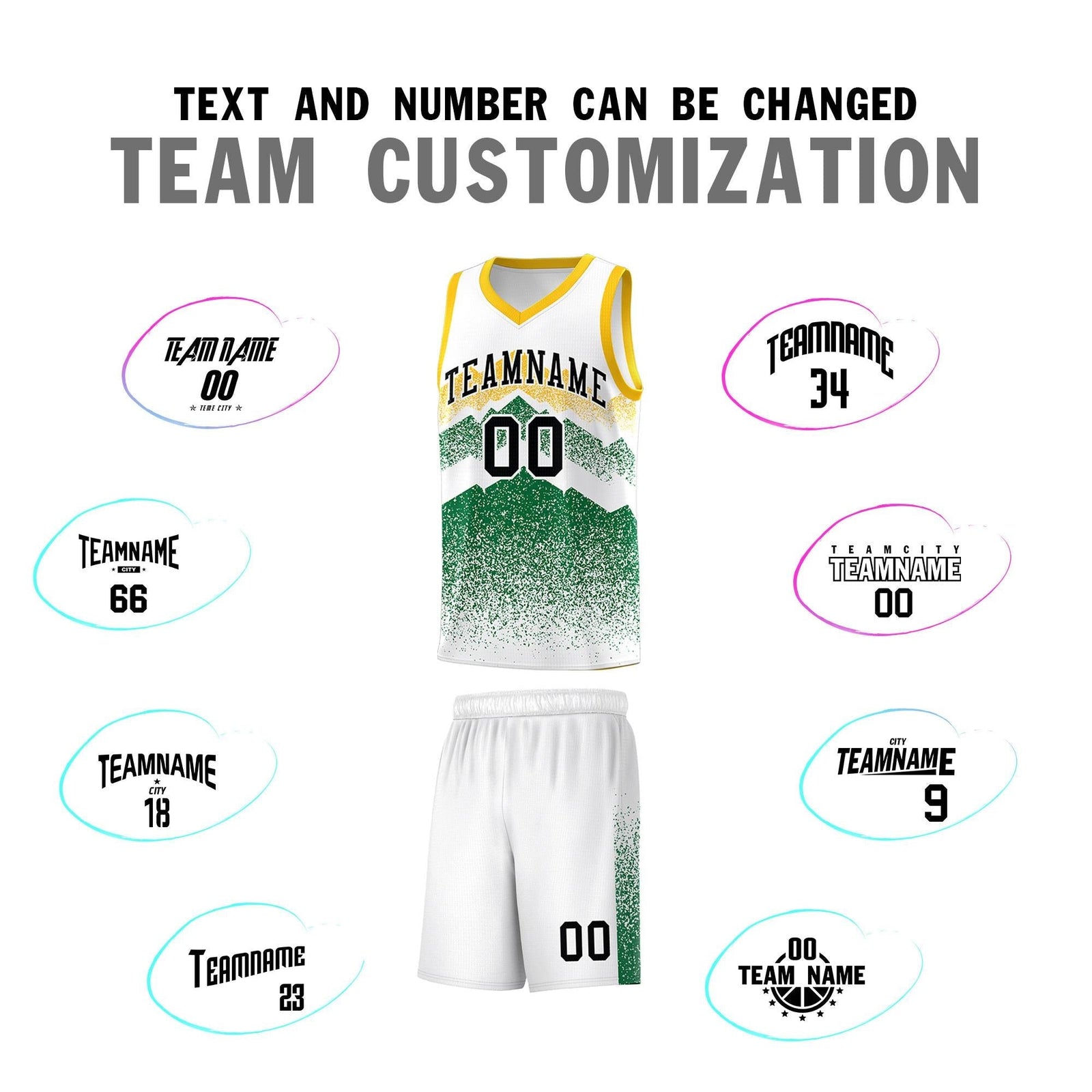 Personalized Youth Basketball Jerseys   White Kelly Green Gradient Mountain Design Uniforms
