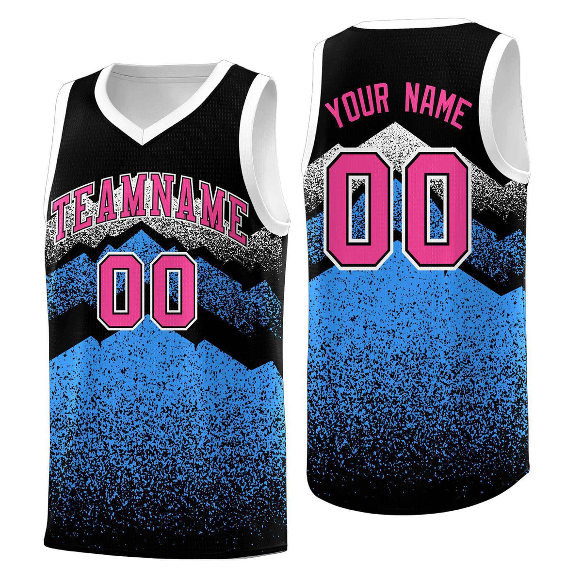 Personalized Youth Basketball Jerseys   Black Powder Blue Gradient Mountain Design Uniforms