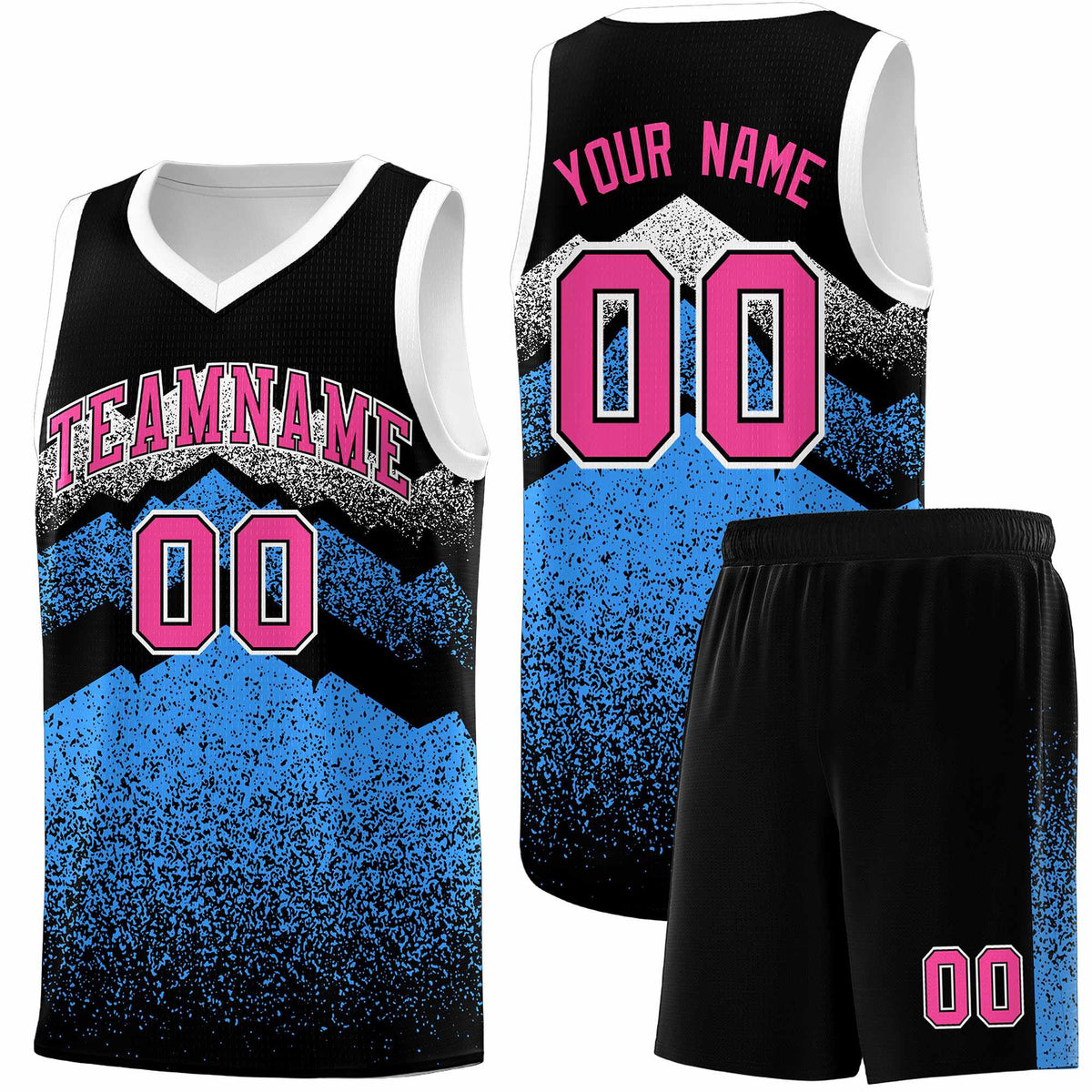 Personalized Youth Basketball Jerseys   Black Powder Blue Gradient Mountain Design Uniforms