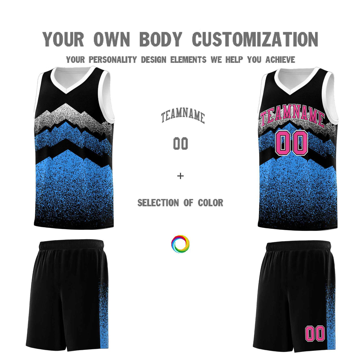 Personalized Youth Basketball Jerseys   Black Powder Blue Gradient Mountain Design Uniforms