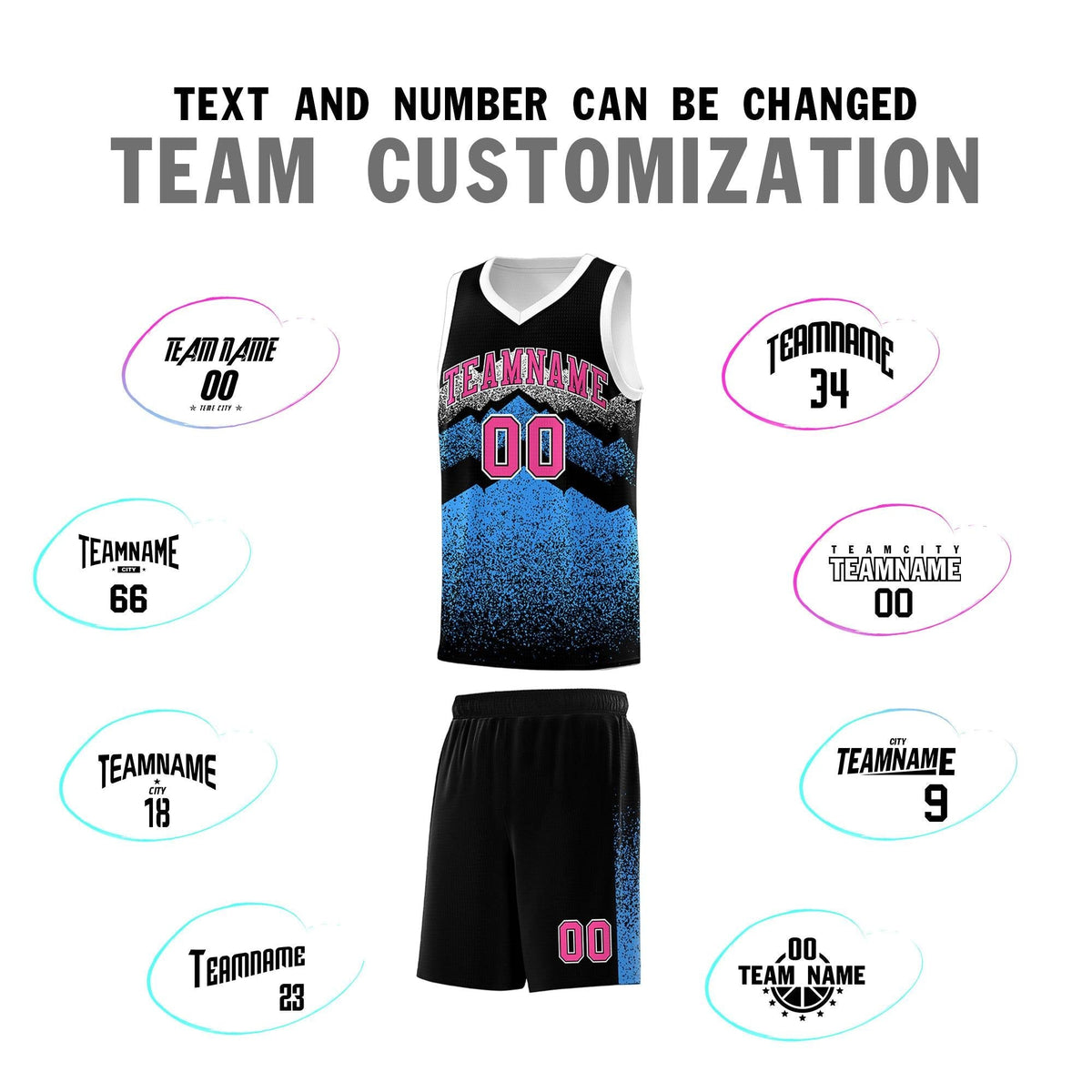 Personalized Youth Basketball Jerseys   Black Powder Blue Gradient Mountain Design Uniforms