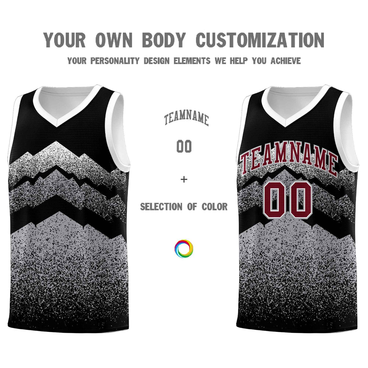 Personalized Youth Basketball Jerseys   Black Gray Gradient Mountain Design Uniforms